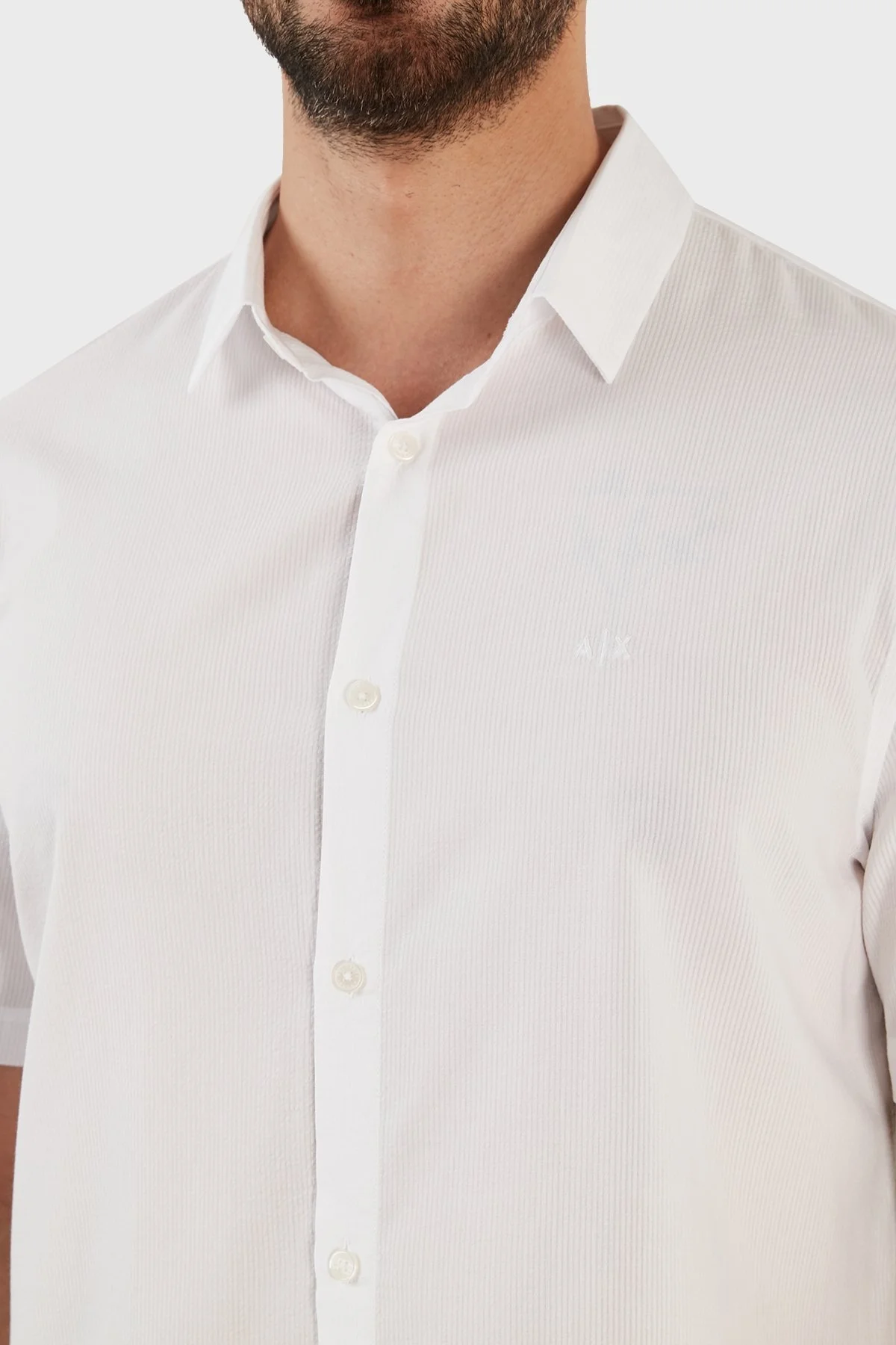 Armani Exchange Pamuklu Regular Fit Kısa Kollu Erkek Gömlek 3RZC07 ZNYMZ 1100 BEYAZ - 6