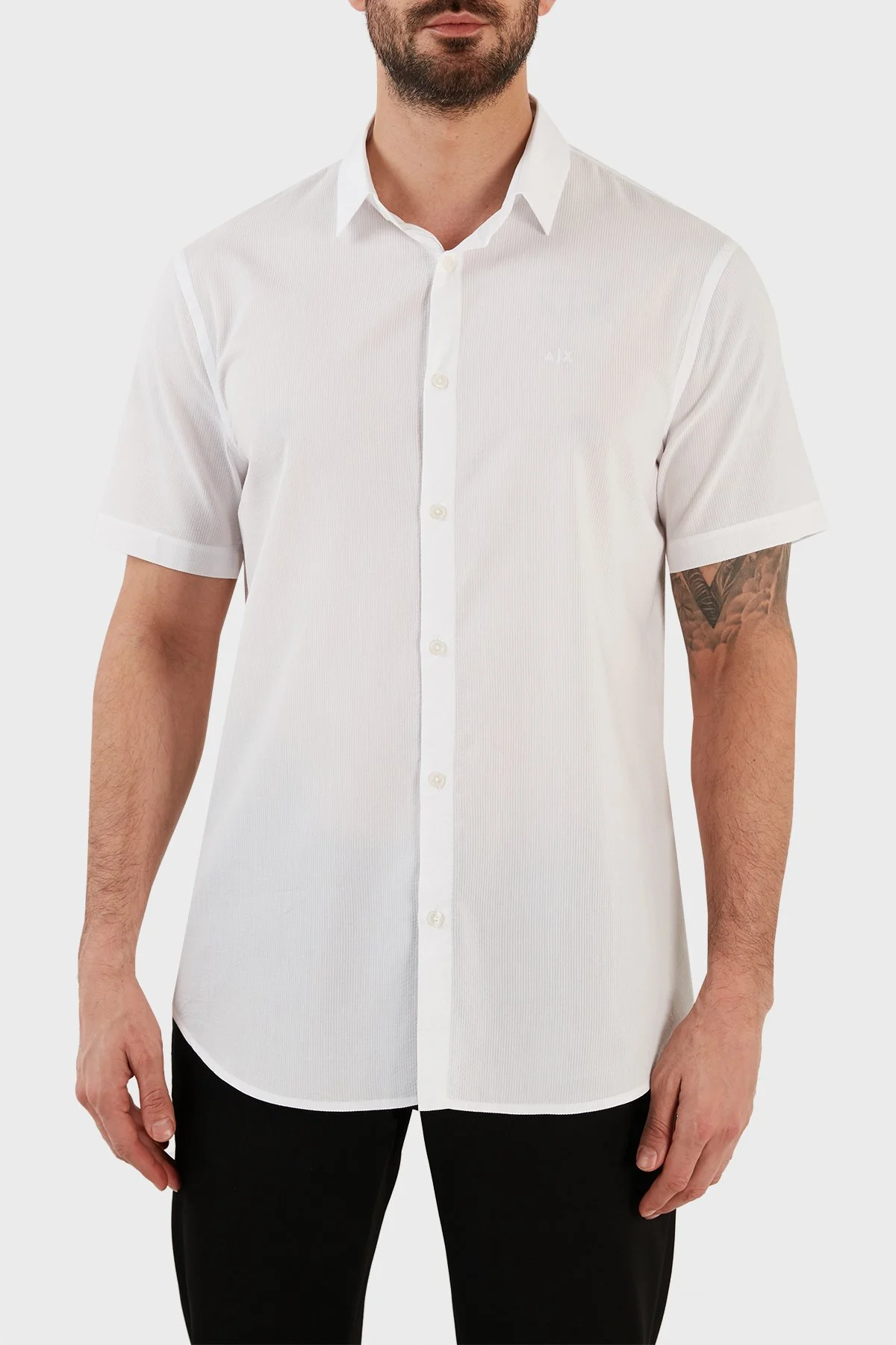 Armani Exchange Pamuklu Regular Fit Kısa Kollu Erkek Gömlek 3RZC07 ZNYMZ 1100 BEYAZ - 1