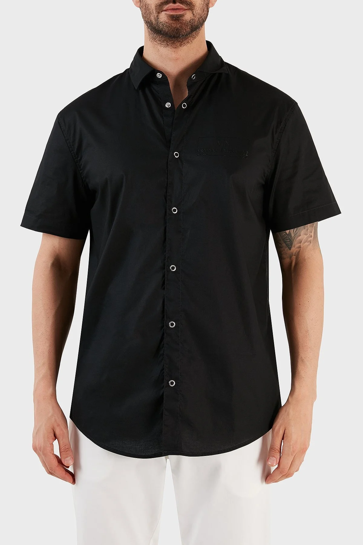 Armani Exchange Pamuklu Regular Fit Kısa Kollu Erkek Gömlek 3RZC29 ZNEAZ 1200 SİYAH - 1