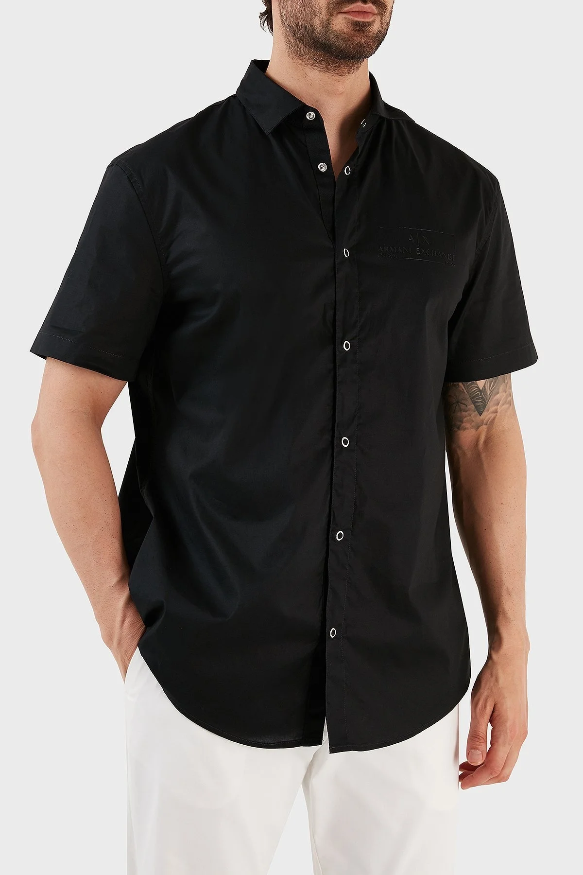 Armani Exchange Pamuklu Regular Fit Kısa Kollu Erkek Gömlek 3RZC29 ZNEAZ 1200 SİYAH - 2