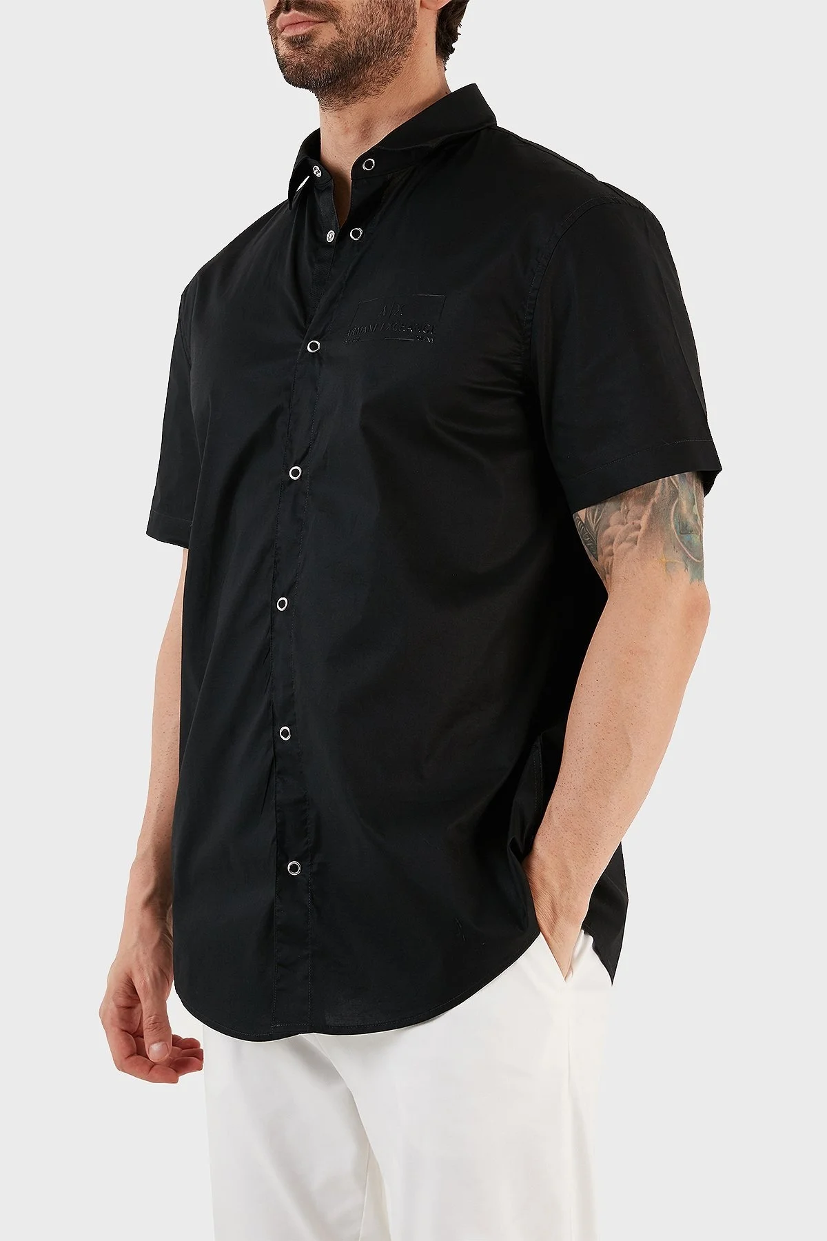 Armani Exchange Pamuklu Regular Fit Kısa Kollu Erkek Gömlek 3RZC29 ZNEAZ 1200 SİYAH - 3