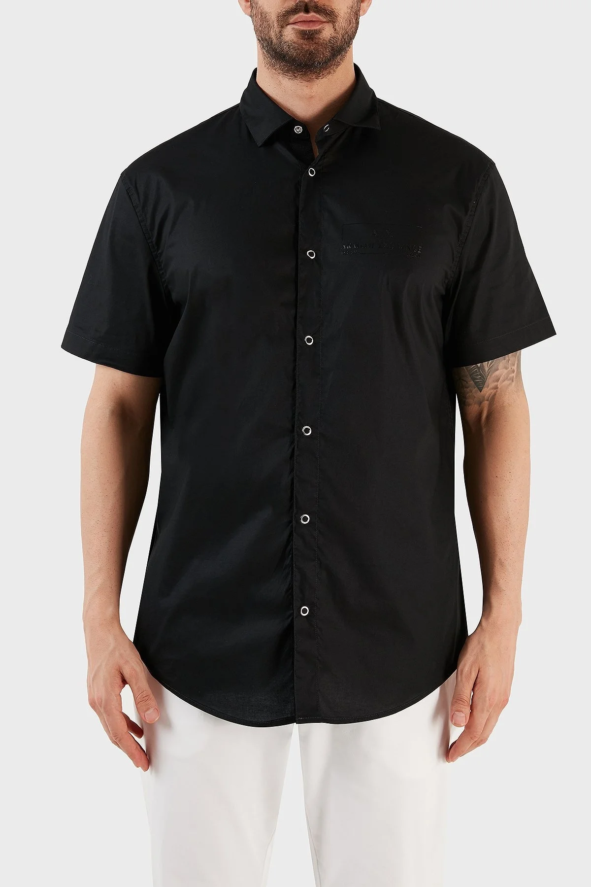 Armani Exchange Pamuklu Regular Fit Kısa Kollu Erkek Gömlek 3RZC29 ZNEAZ 1200 SİYAH - 4