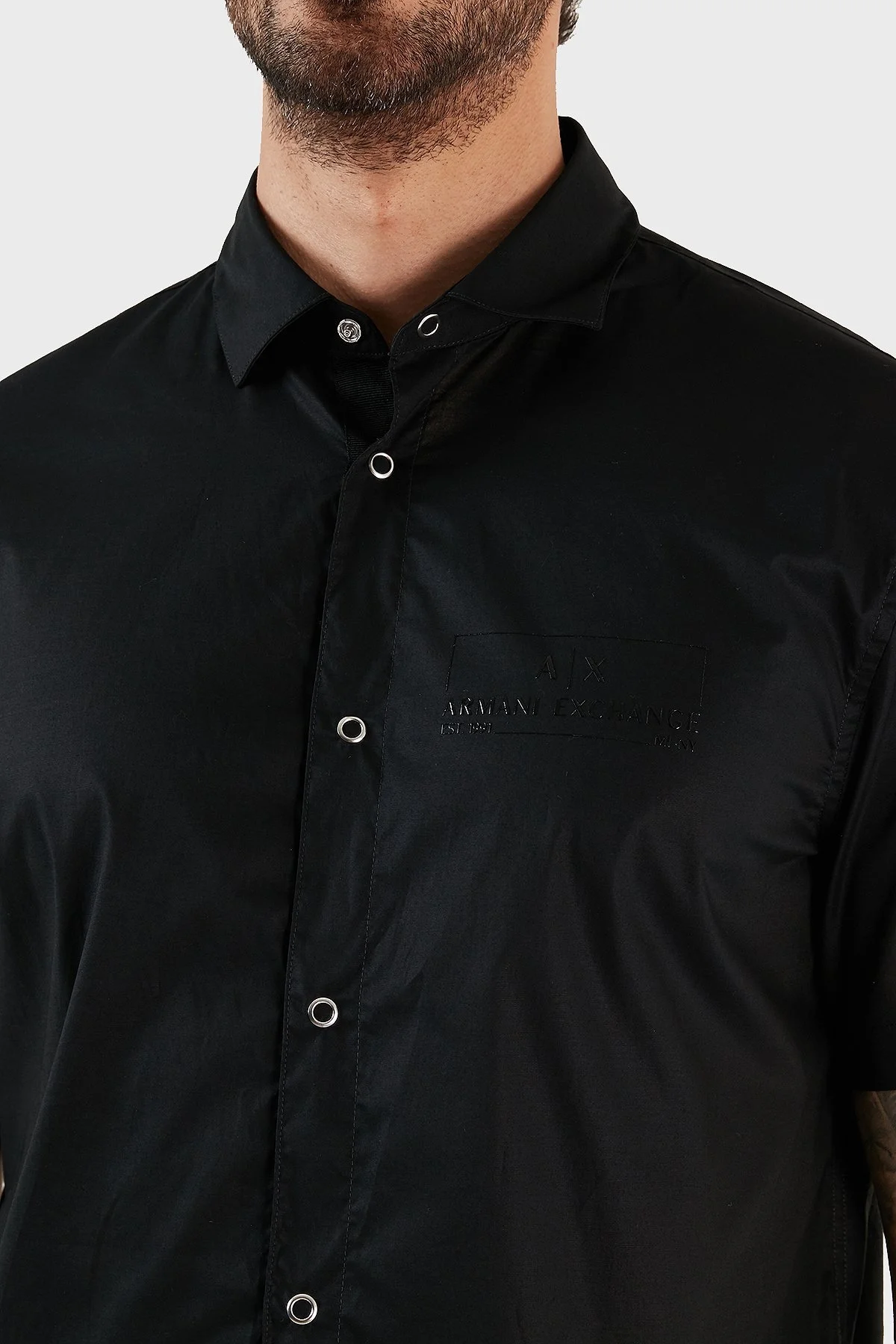 Armani Exchange Pamuklu Regular Fit Kısa Kollu Erkek Gömlek 3RZC29 ZNEAZ 1200 SİYAH - 5