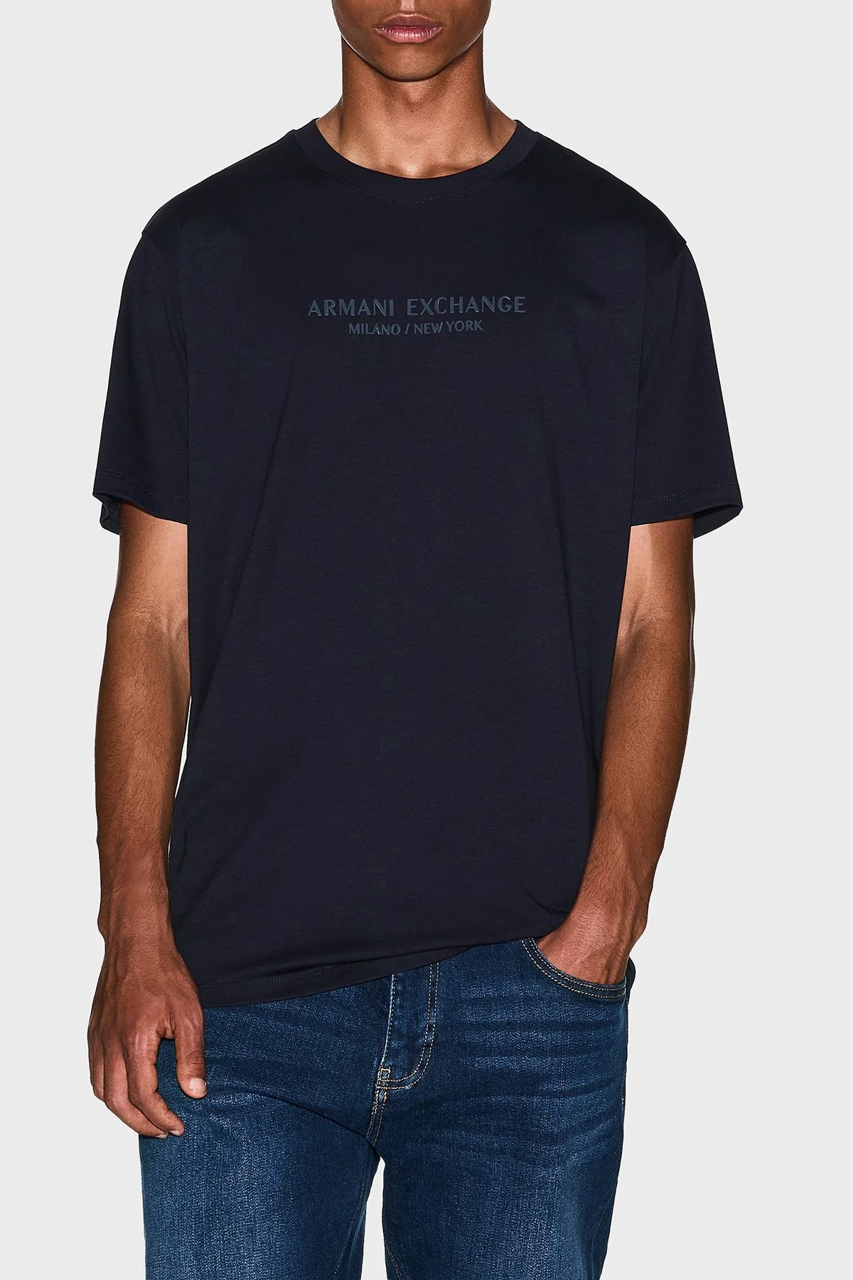 Armani Exchange Pamuklu Regular Fit Logo Baskılı Bisiklet Yaka Erkek T Shirt XM001280 AF10361 UB101 LACİVERT - 1