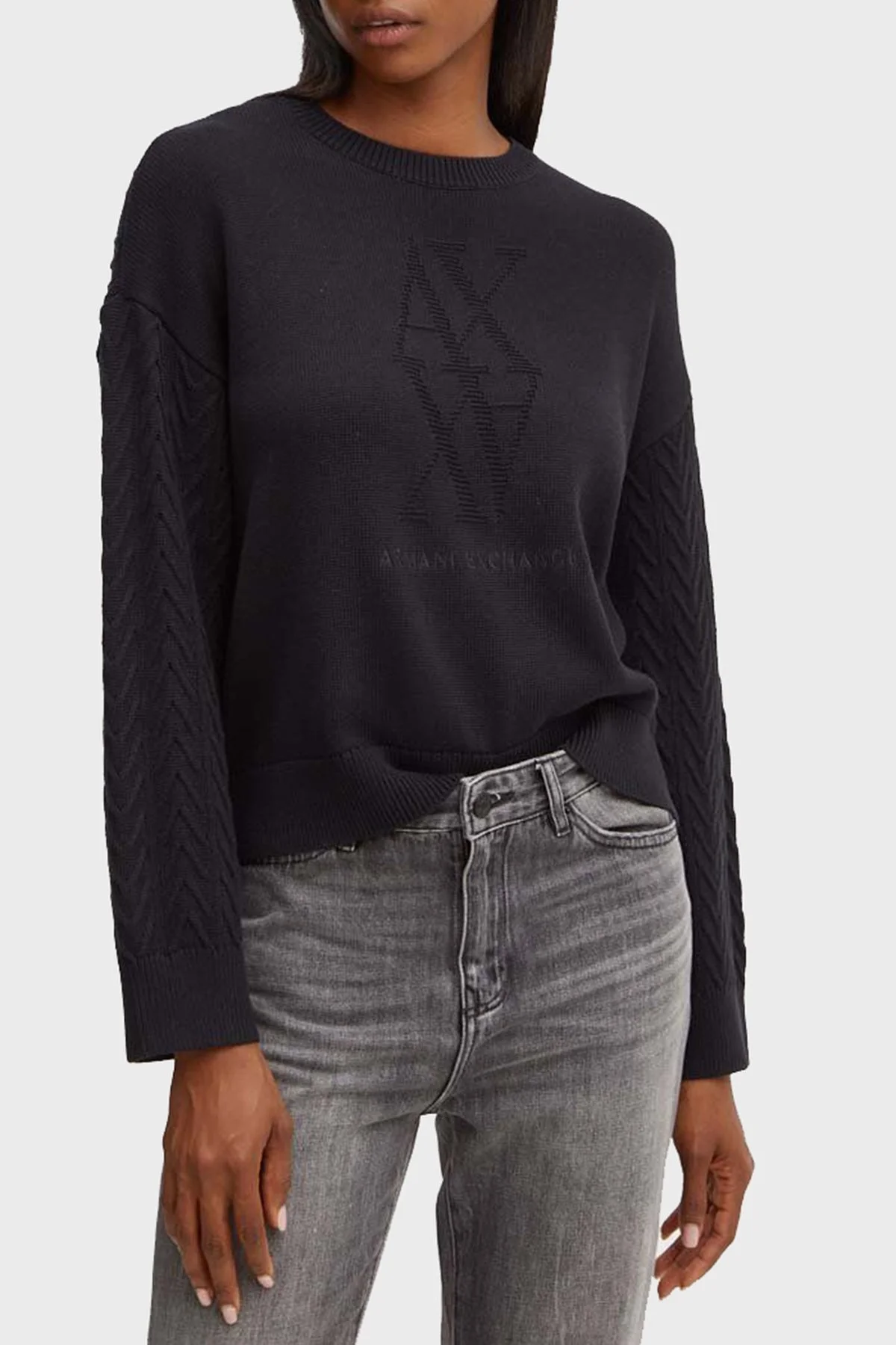 Armani Exchange Pamuklu Regular Fit Logolu Bayan Kazak 6DYM1C YMZ1Z 1200 SİYAH - 1
