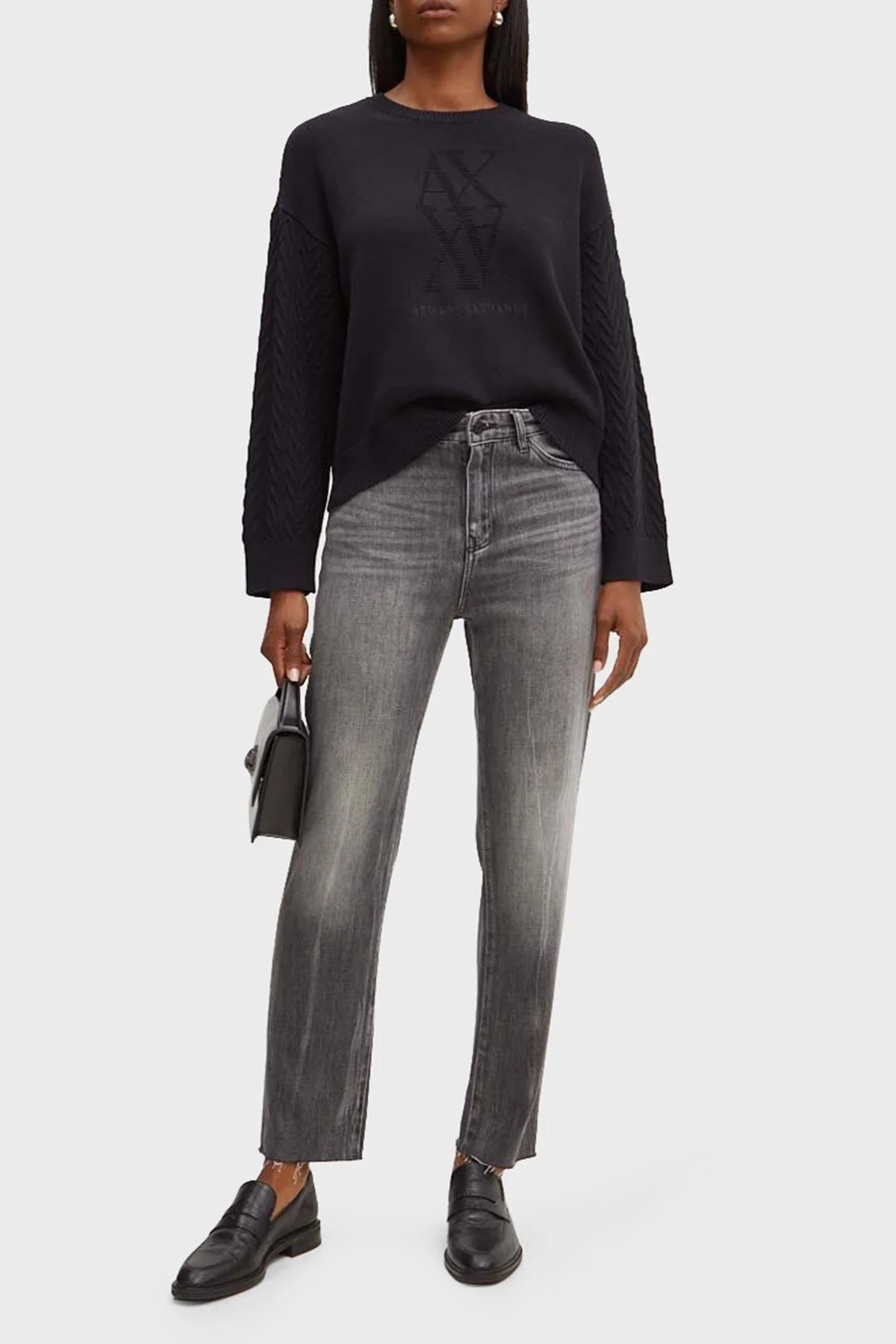 Armani Exchange Pamuklu Regular Fit Logolu Bayan Kazak 6DYM1C YMZ1Z 1200 SİYAH - 3