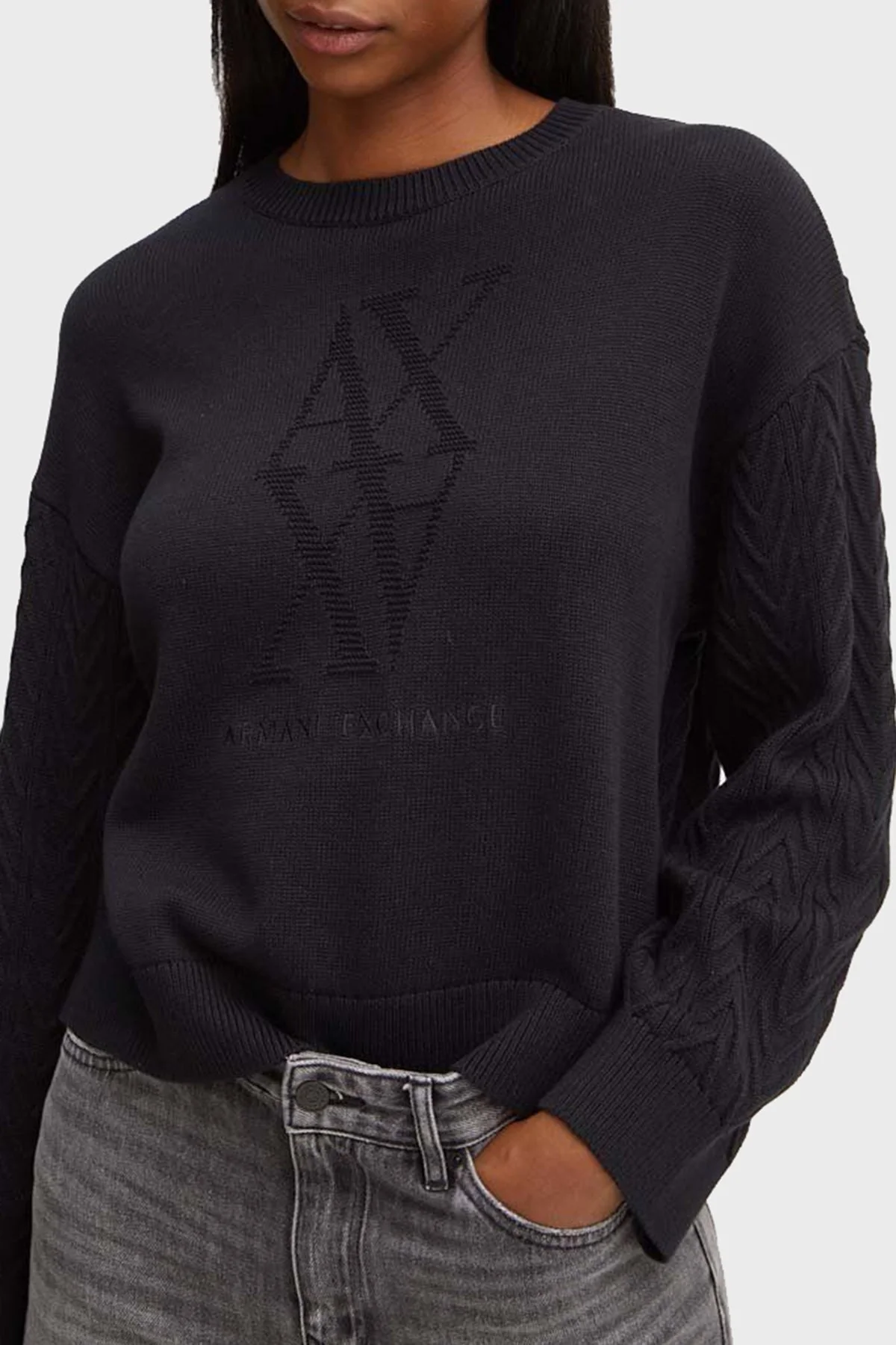 Armani Exchange Pamuklu Regular Fit Logolu Bayan Kazak 6DYM1C YMZ1Z 1200 SİYAH - 4