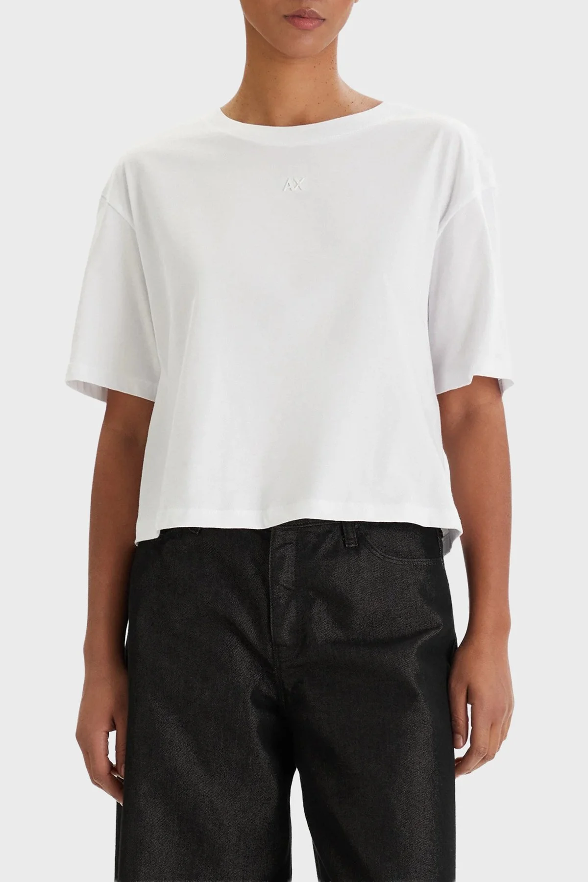 Armani Exchange Pamuklu Regular Fit Logolu Bisiklet Yaka Bayan T Shirt XW001836 AF10356 U0002 BEYAZ - 1