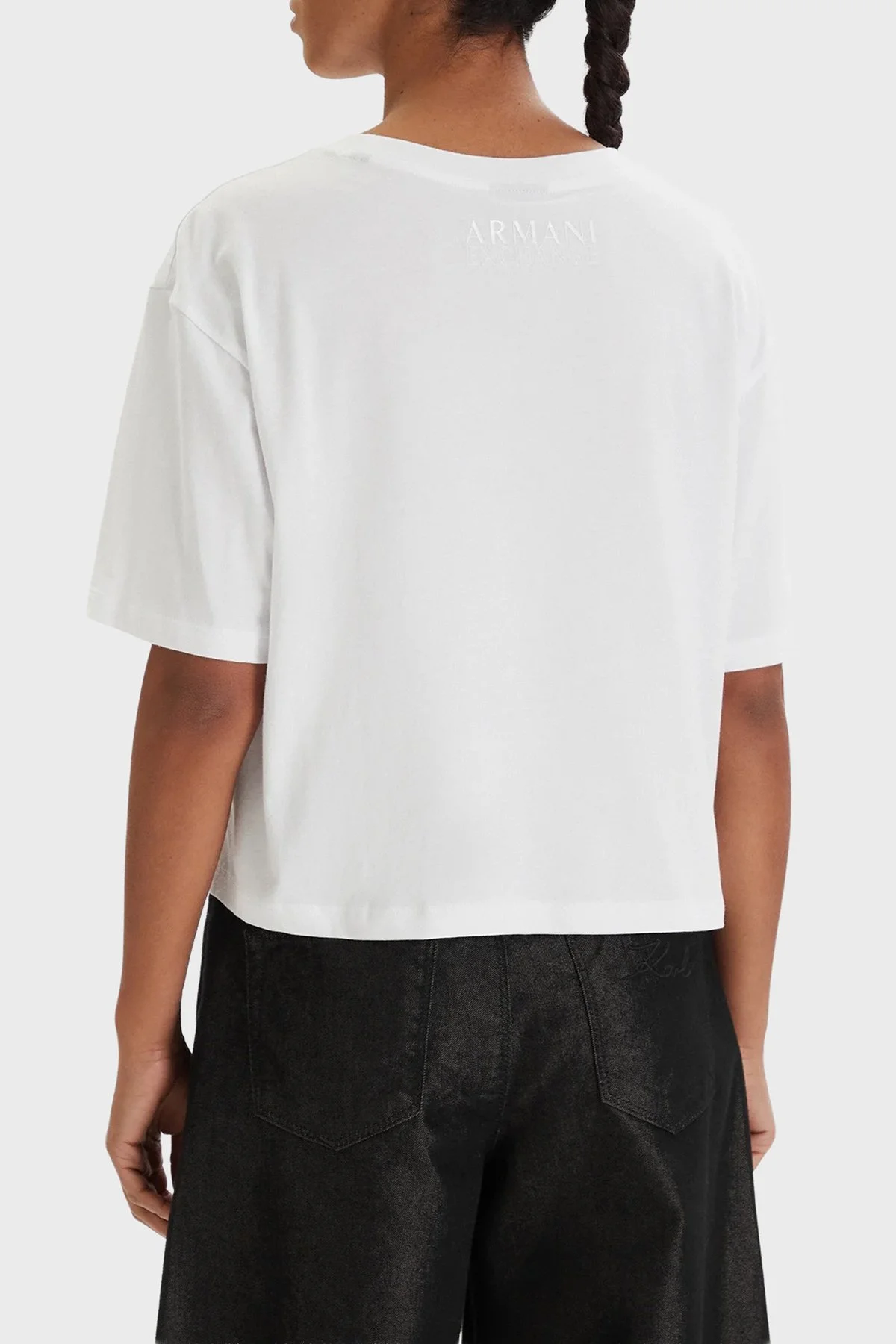 Armani Exchange Pamuklu Regular Fit Logolu Bisiklet Yaka Bayan T Shirt XW001836 AF10356 U0002 BEYAZ - 3