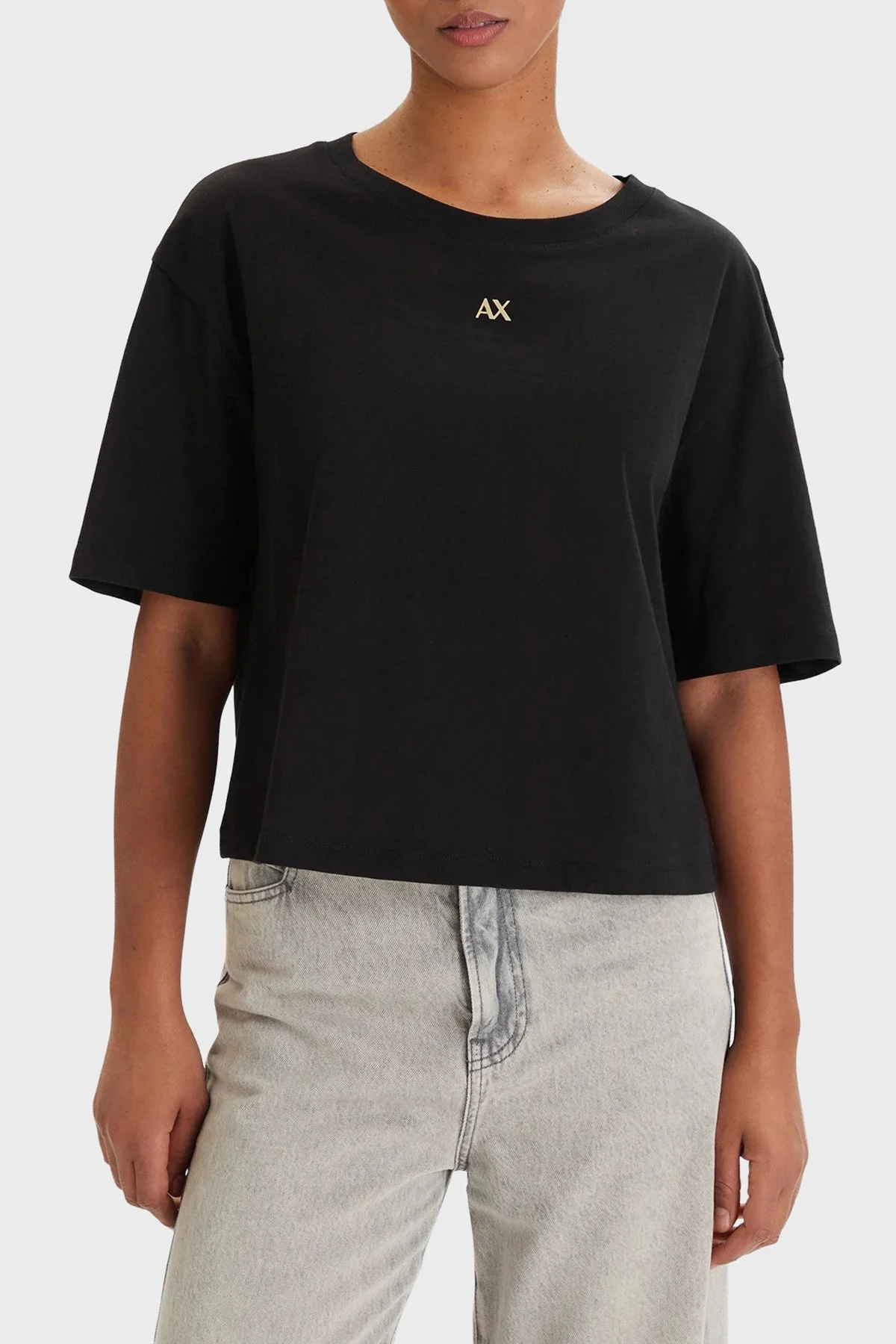 Armani Exchange Pamuklu Regular Fit Logolu Bisiklet Yaka Bayan T Shirt XW001836 AF10356 UC001 SİYAH - 1