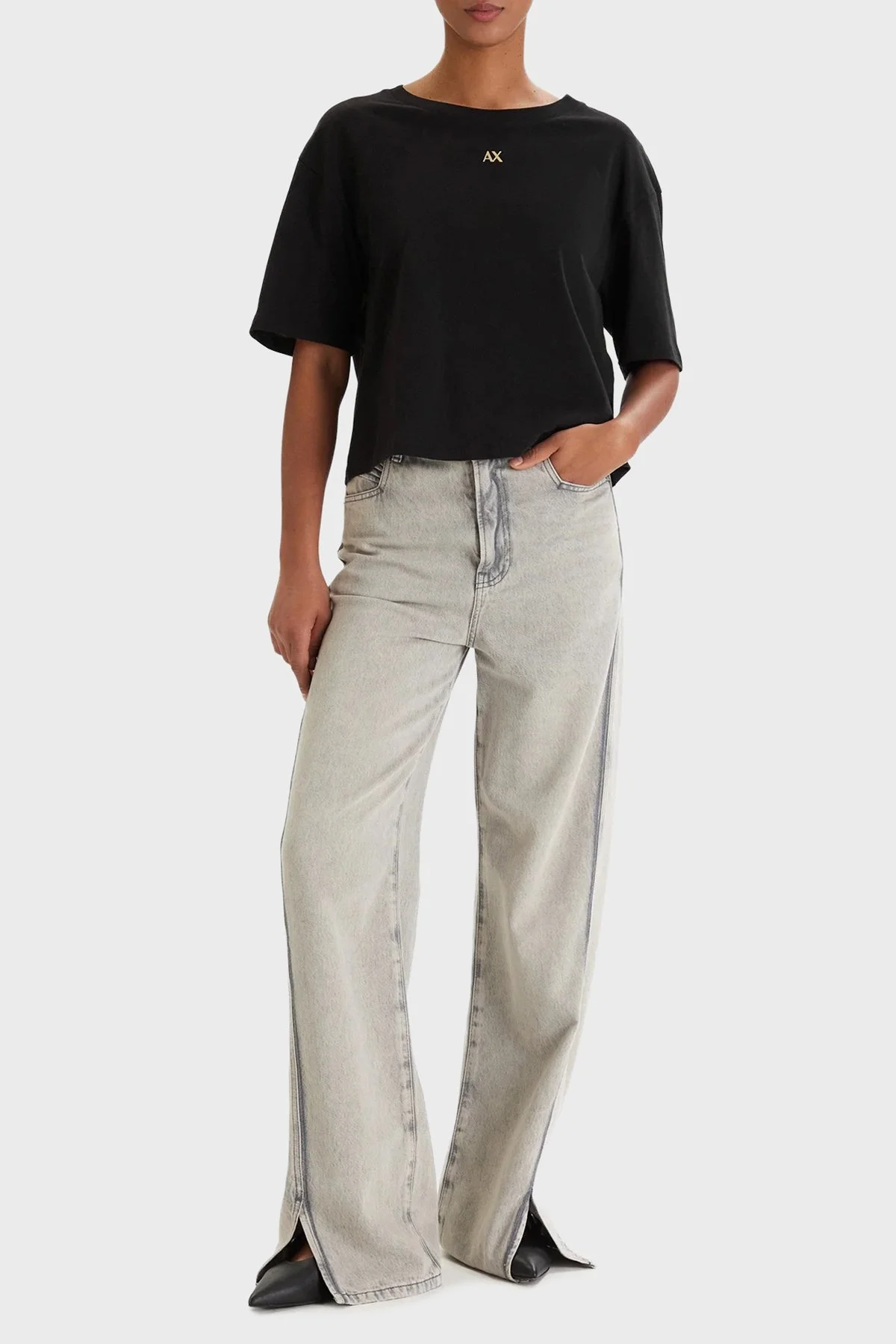 Armani Exchange Pamuklu Regular Fit Logolu Bisiklet Yaka Bayan T Shirt XW001836 AF10356 UC001 SİYAH - 2