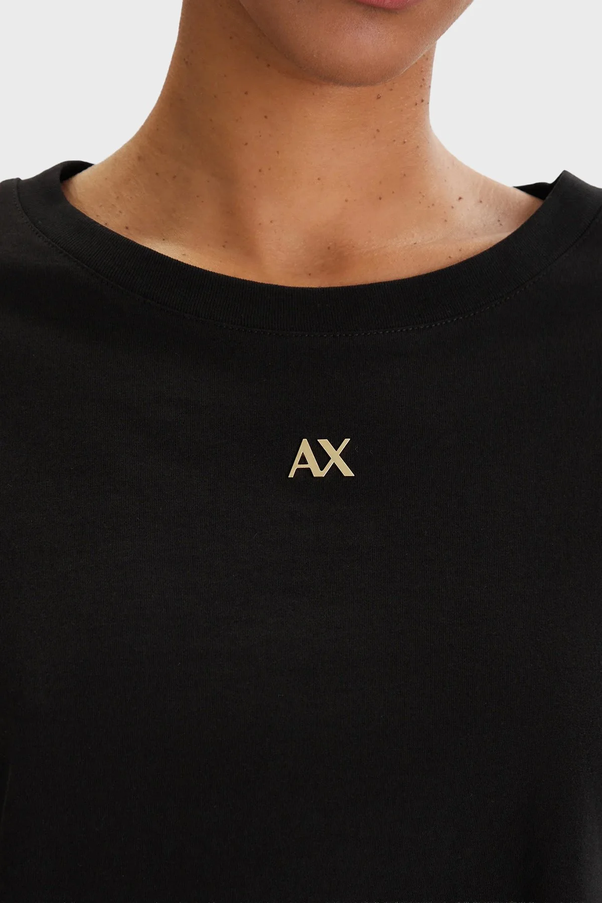 Armani Exchange Pamuklu Regular Fit Logolu Bisiklet Yaka Bayan T Shirt XW001836 AF10356 UC001 SİYAH - 4