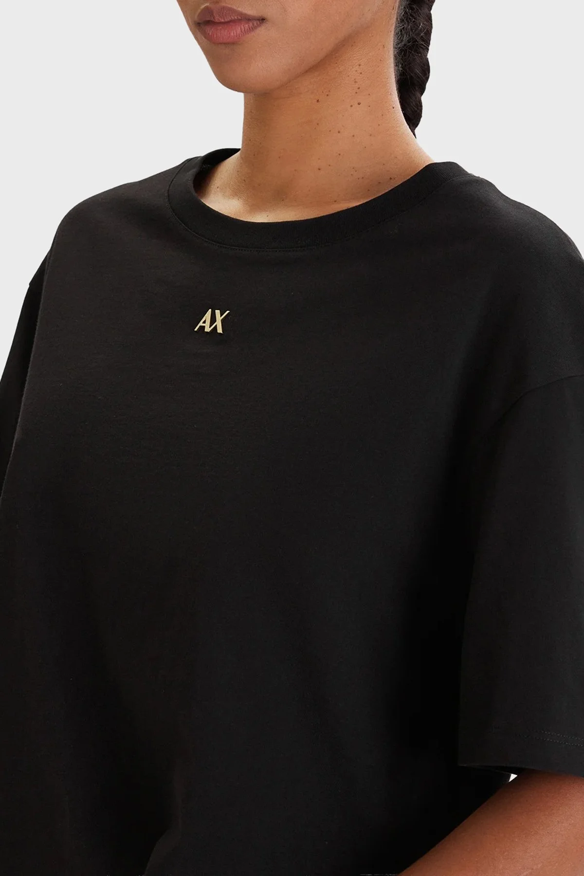 Armani Exchange Pamuklu Regular Fit Logolu Bisiklet Yaka Bayan T Shirt XW001836 AF10356 UC001 SİYAH - 5