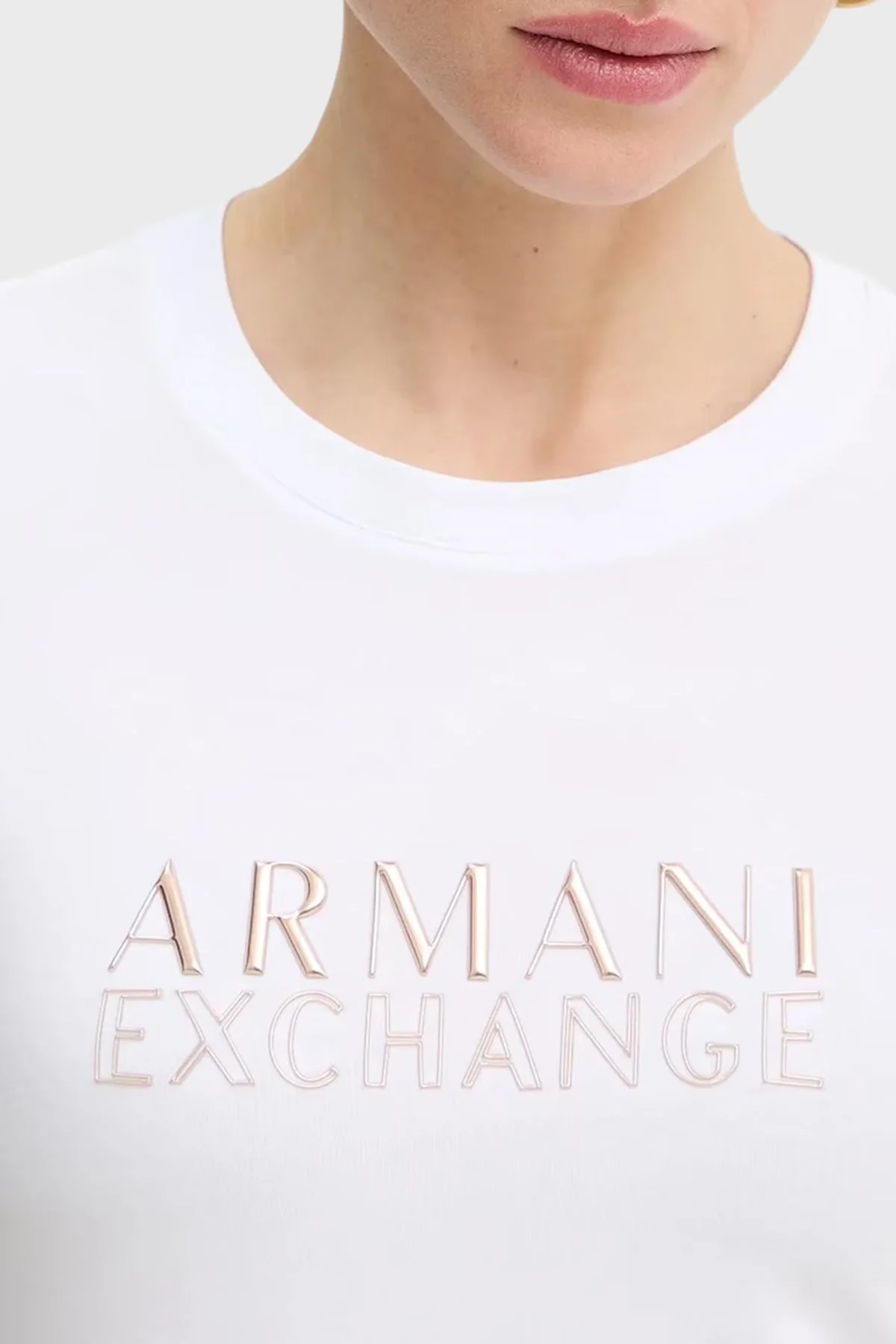 Armani Exchange Pamuklu Regular Fit Logolu Bisiklet Yaka Bayan T Shirt XW001837 AF16294 U0002 BEYAZ - 4