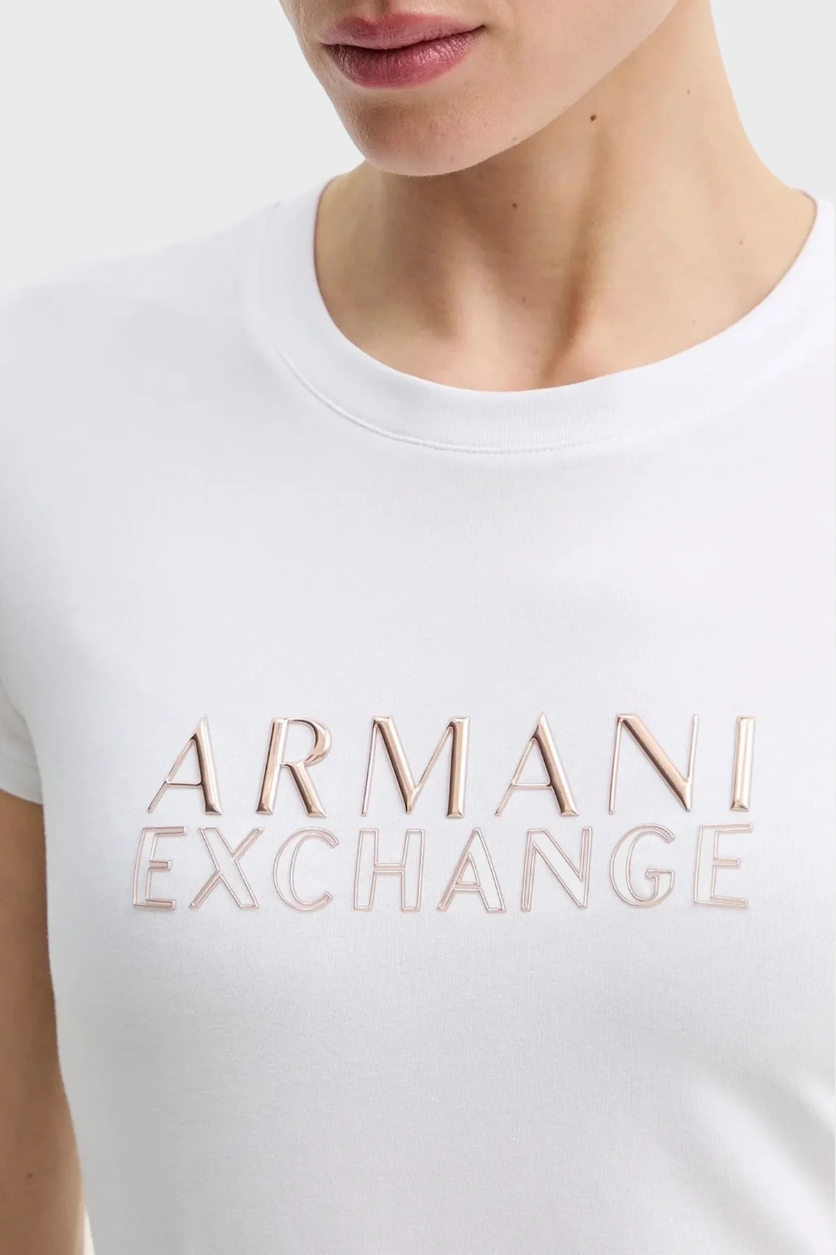 Armani Exchange Pamuklu Regular Fit Logolu Bisiklet Yaka Bayan T Shirt XW001837 AF16294 U0002 BEYAZ - 5