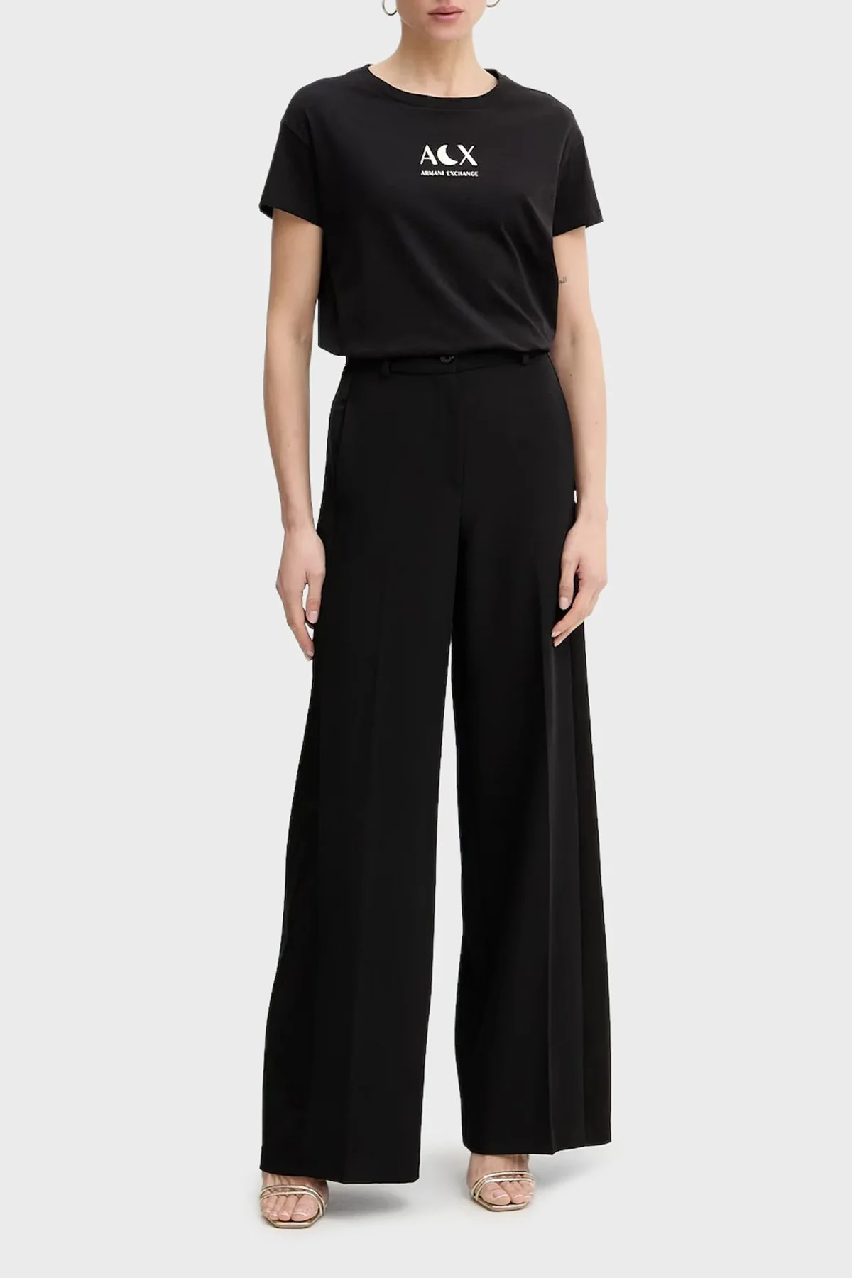 Armani Exchange Pamuklu Regular Fit Logolu Bisiklet Yaka Bayan T Shirt XW001850 AF10356 UC001 SİYAH - 2