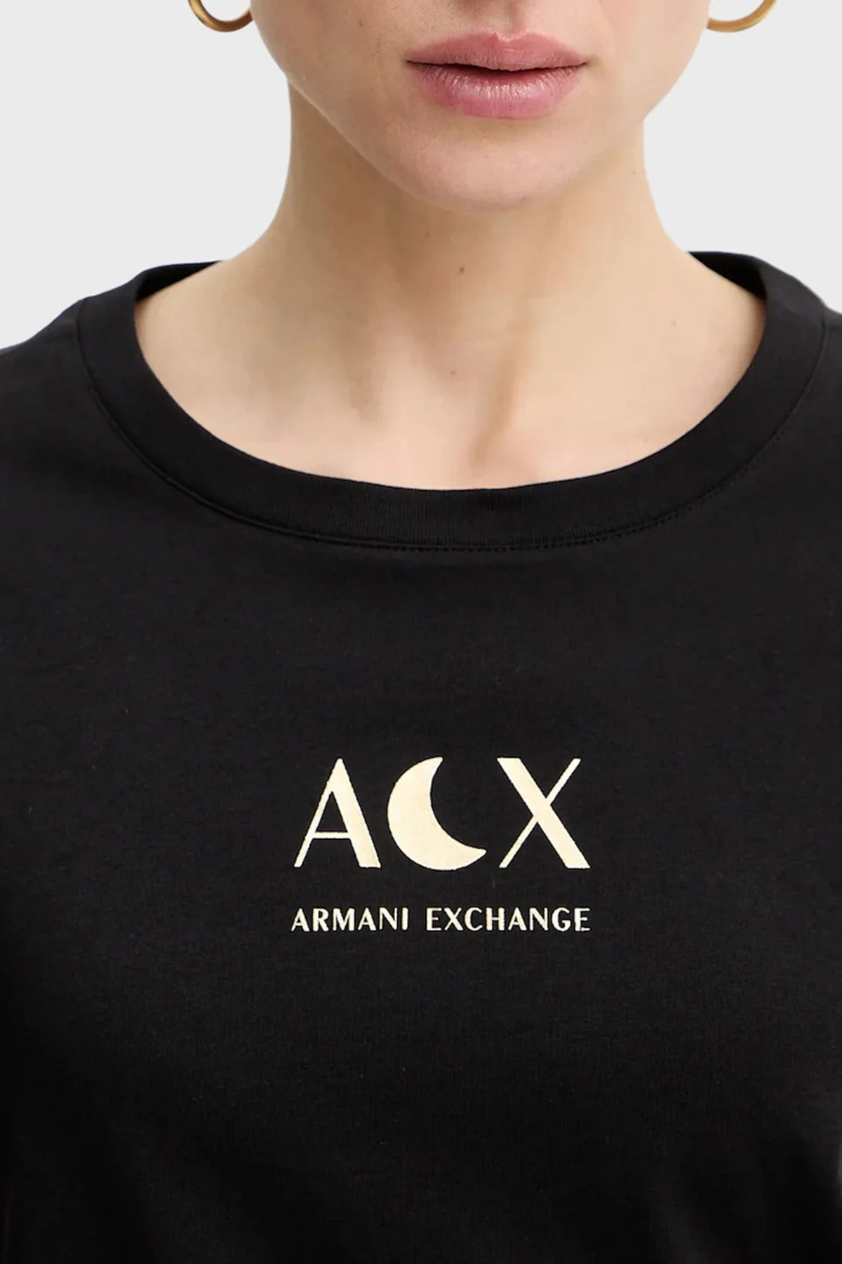 Armani Exchange Pamuklu Regular Fit Logolu Bisiklet Yaka Bayan T Shirt XW001850 AF10356 UC001 SİYAH - 4