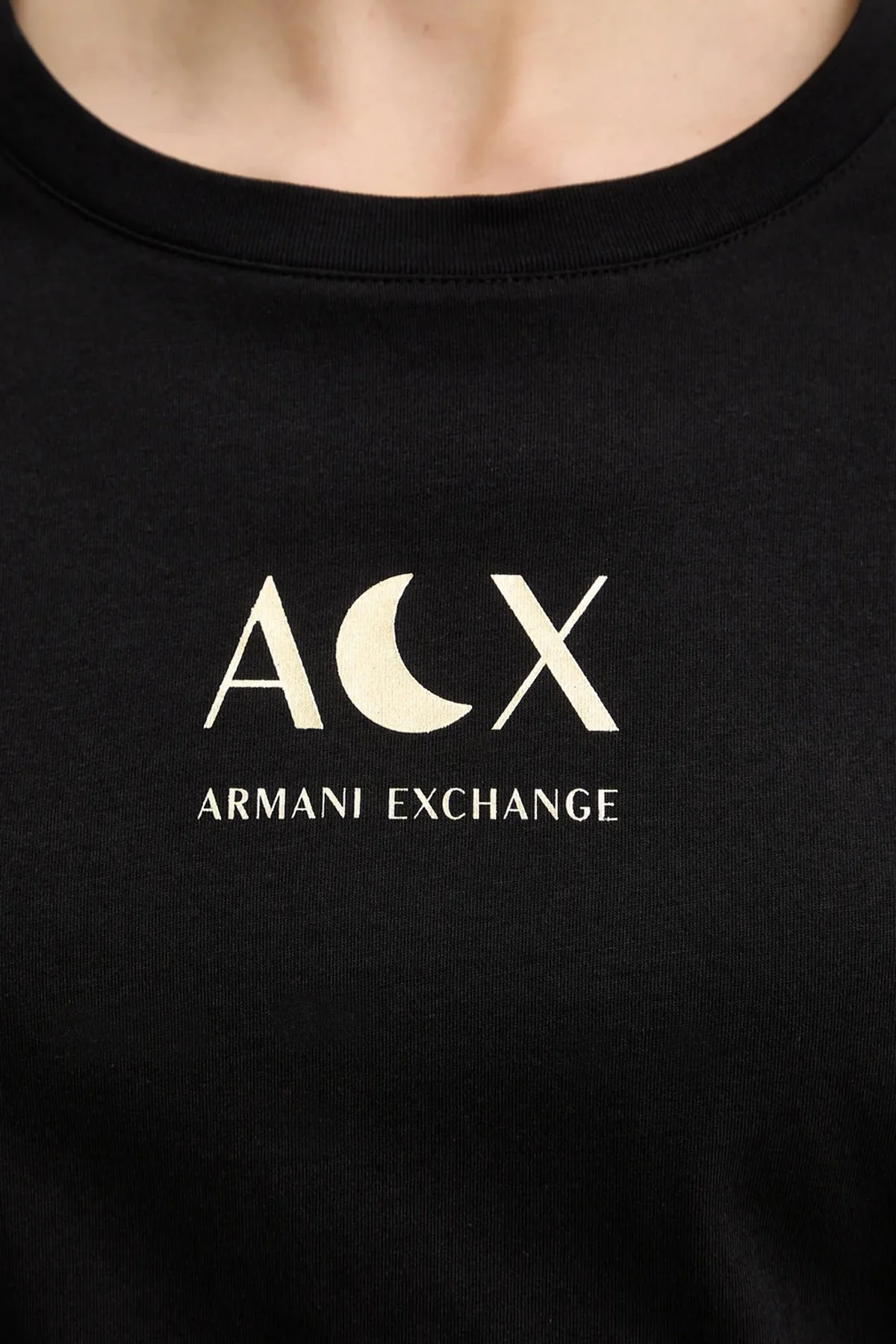 Armani Exchange Pamuklu Regular Fit Logolu Bisiklet Yaka Bayan T Shirt XW001850 AF10356 UC001 SİYAH - 5