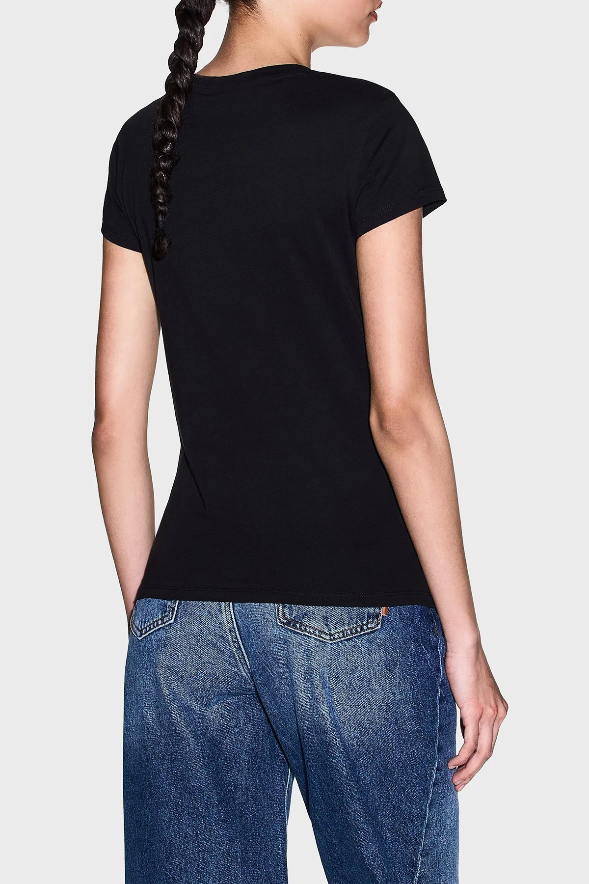 Armani Exchange Pamuklu Regular Fit Logolu Bisiklet Yaka Bayan T Shirt XW002106 AF10356 UC001 SİYAH - 3