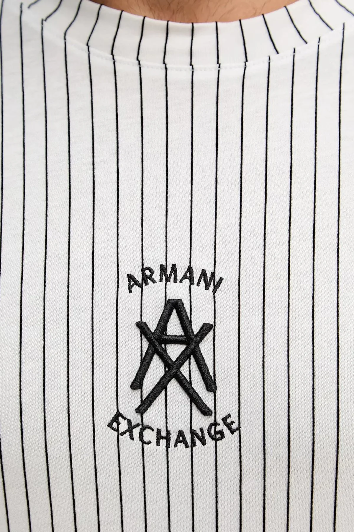 Armani Exchange Pamuklu Regular Fit Logolu Bisiklet Yaka Çizgili Erkek T Shirt XM001791 AF10356 F0158 SİYAH-BEYAZ - 5