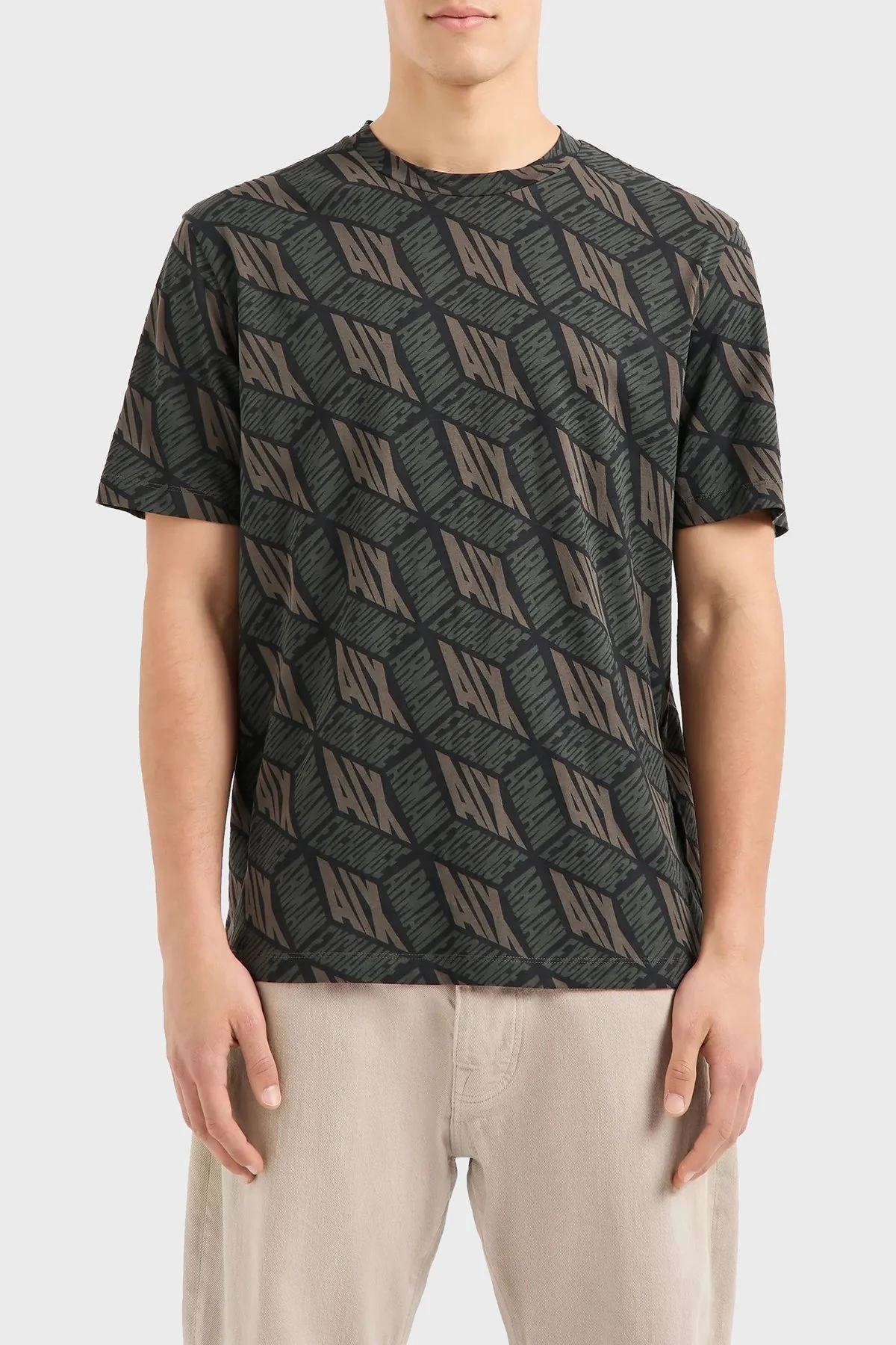 Armani Exchange Pamuklu Regular Fit Logolu Bisiklet Yaka Erkek T Shirt 6DZTHY ZJH4Z 22CR HAKİ - 1