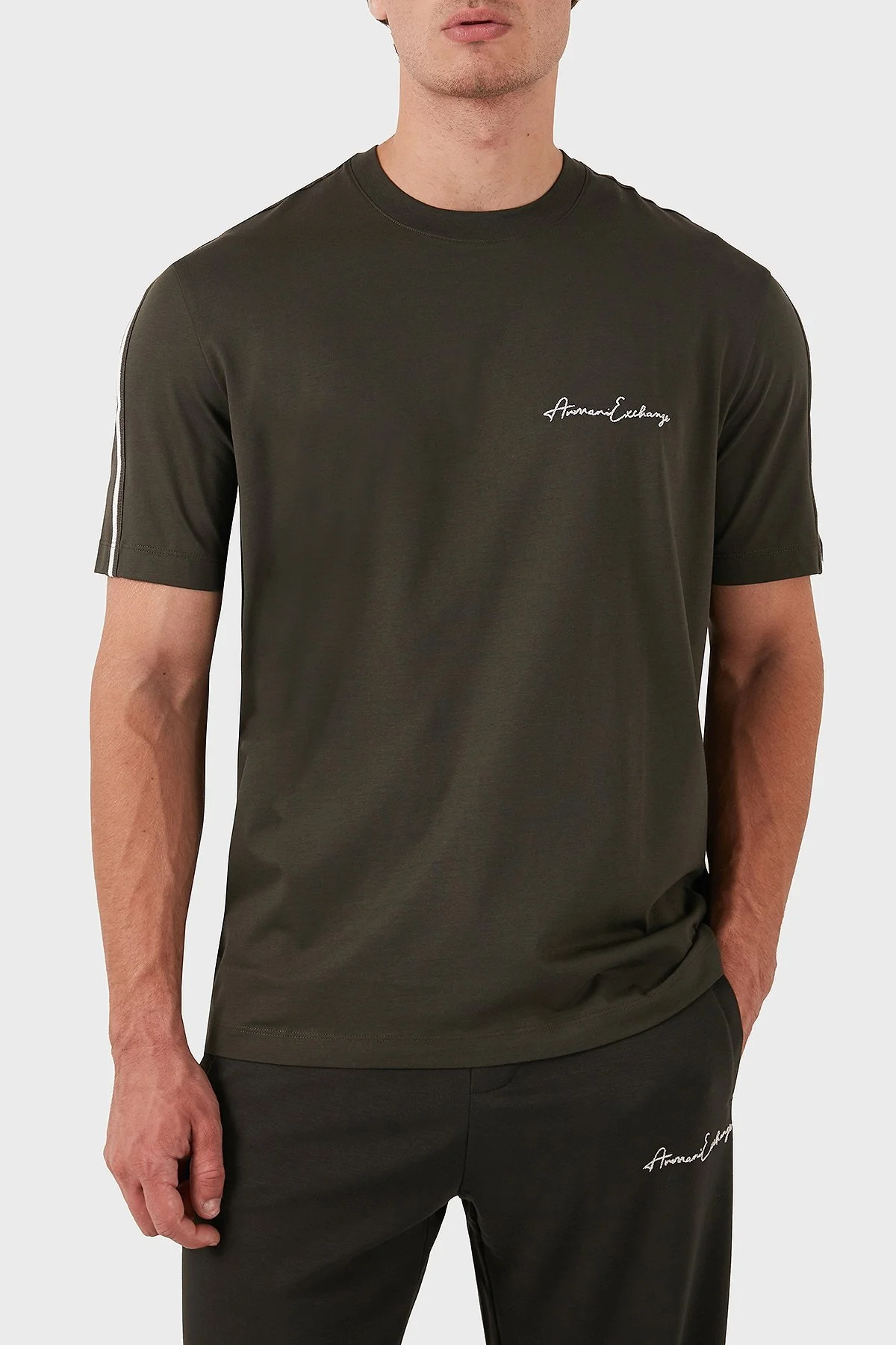 Armani Exchange Pamuklu Regular Fit Logolu Bisiklet Yaka Erkek T Shirt 8NZTSG ZJ9AZ 1832 HAKİ - 1