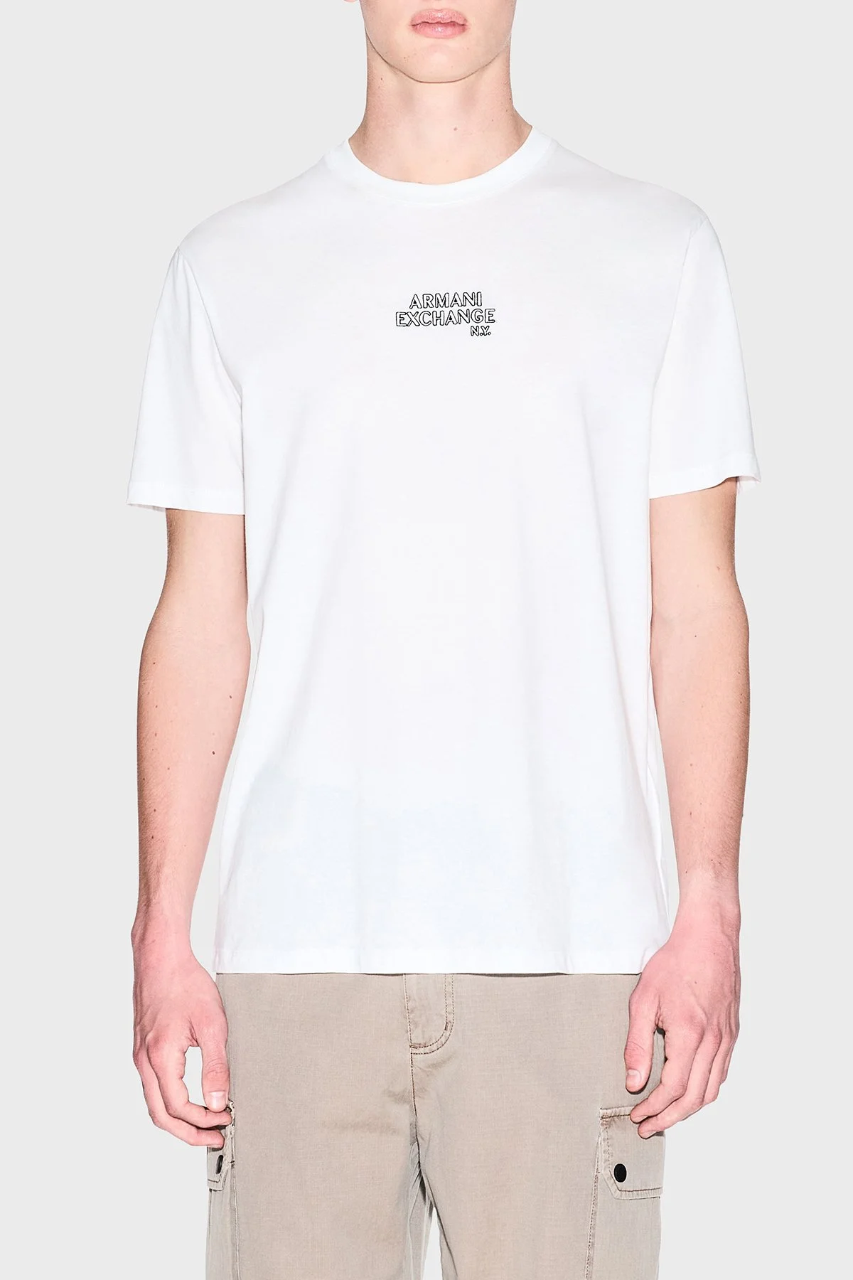 Armani Exchange Pamuklu Regular Fit Logolu Bisiklet Yaka Erkek T Shirt XM001784 AF10356 U0009 BEYAZ - 1