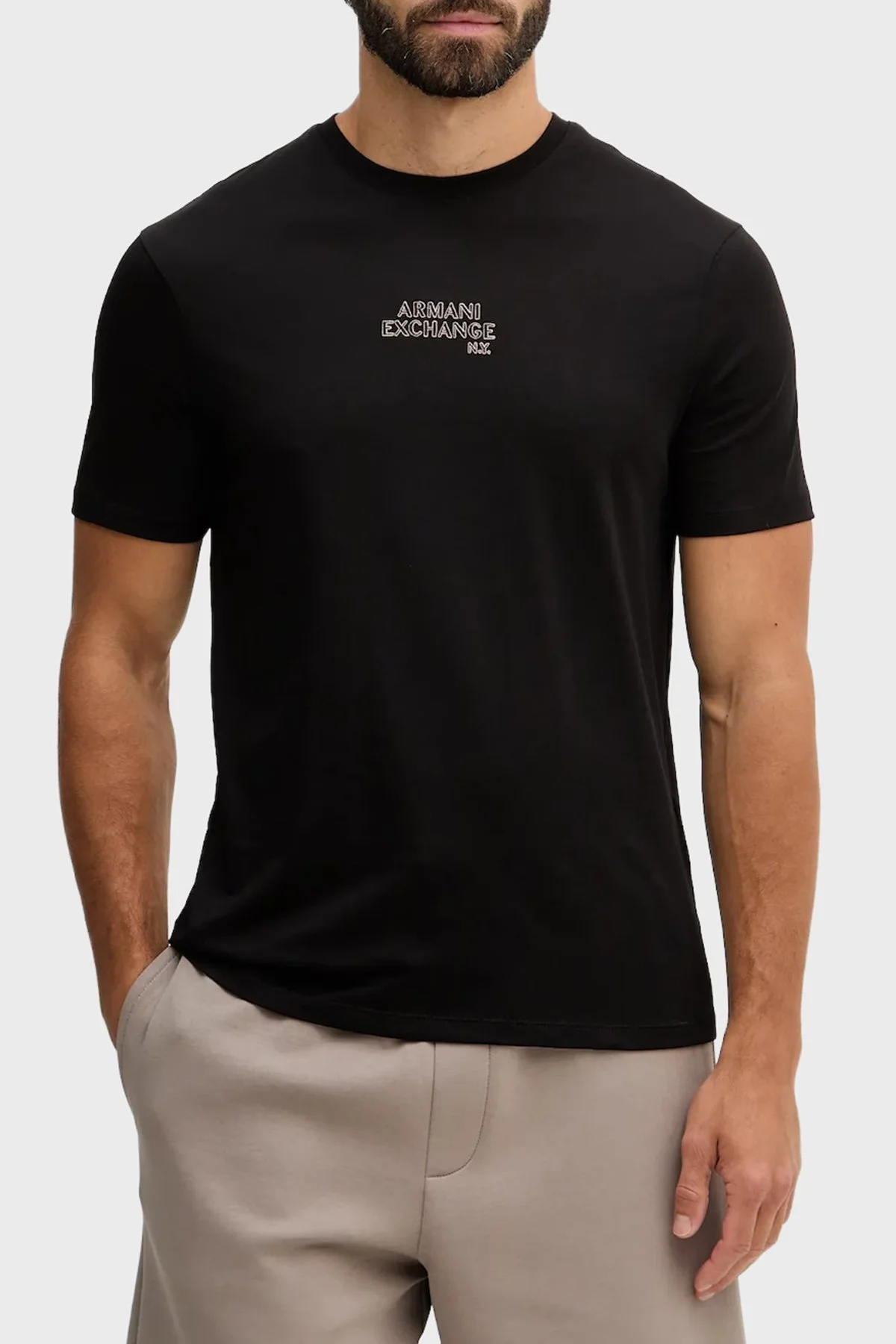 Armani Exchange Pamuklu Regular Fit Logolu Bisiklet Yaka Erkek T Shirt XM001784 AF10356 UC001 SİYAH - 1