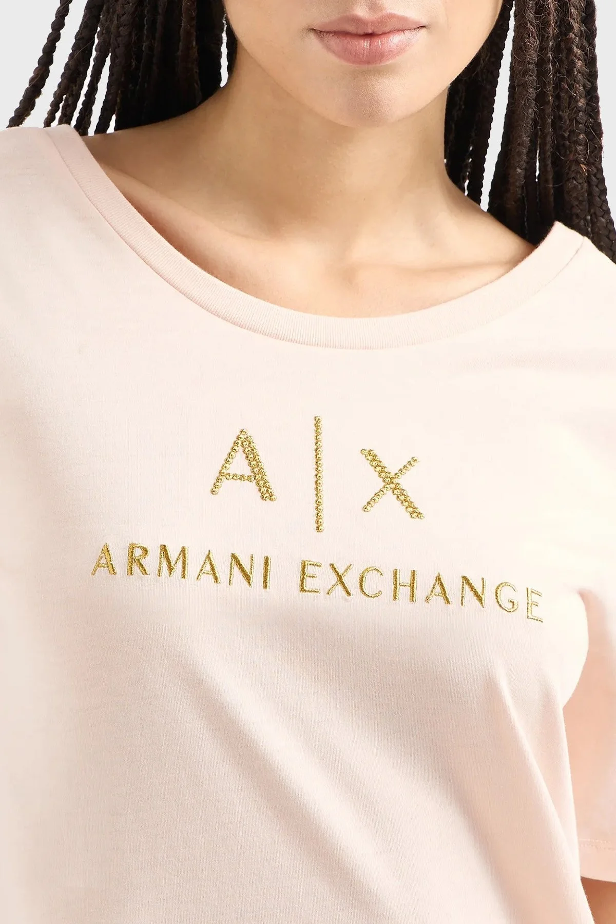 Armani Exchange Pamuklu Regular Fit Midi Bayan Elbise 3DYAAF YJG3Z 14BD PUDRA - 9