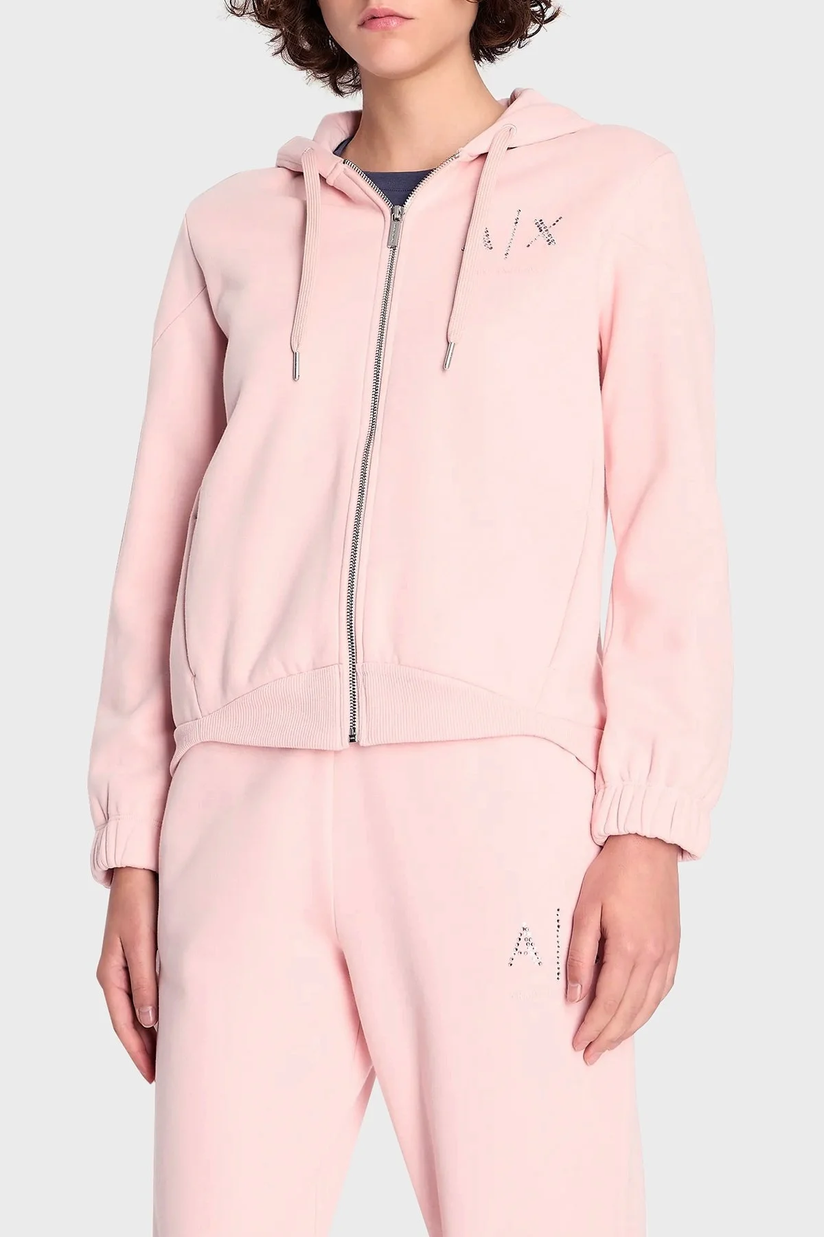 Armani Exchange Pamuklu Regular Fit Şardonlu Kapüşonlu Bayan Sweat 6RYM54 YJEFZ 7415 PEMBE - 1