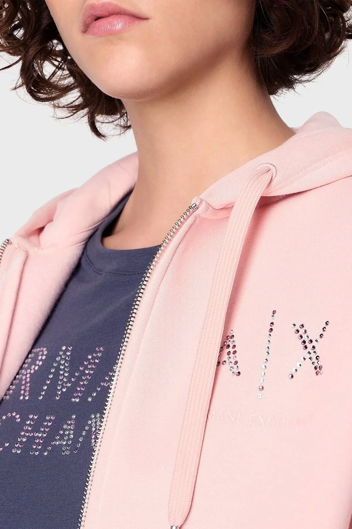 Armani Exchange Pamuklu Regular Fit Şardonlu Kapüşonlu Bayan Sweat 6RYM54 YJEFZ 7415 PEMBE - 4