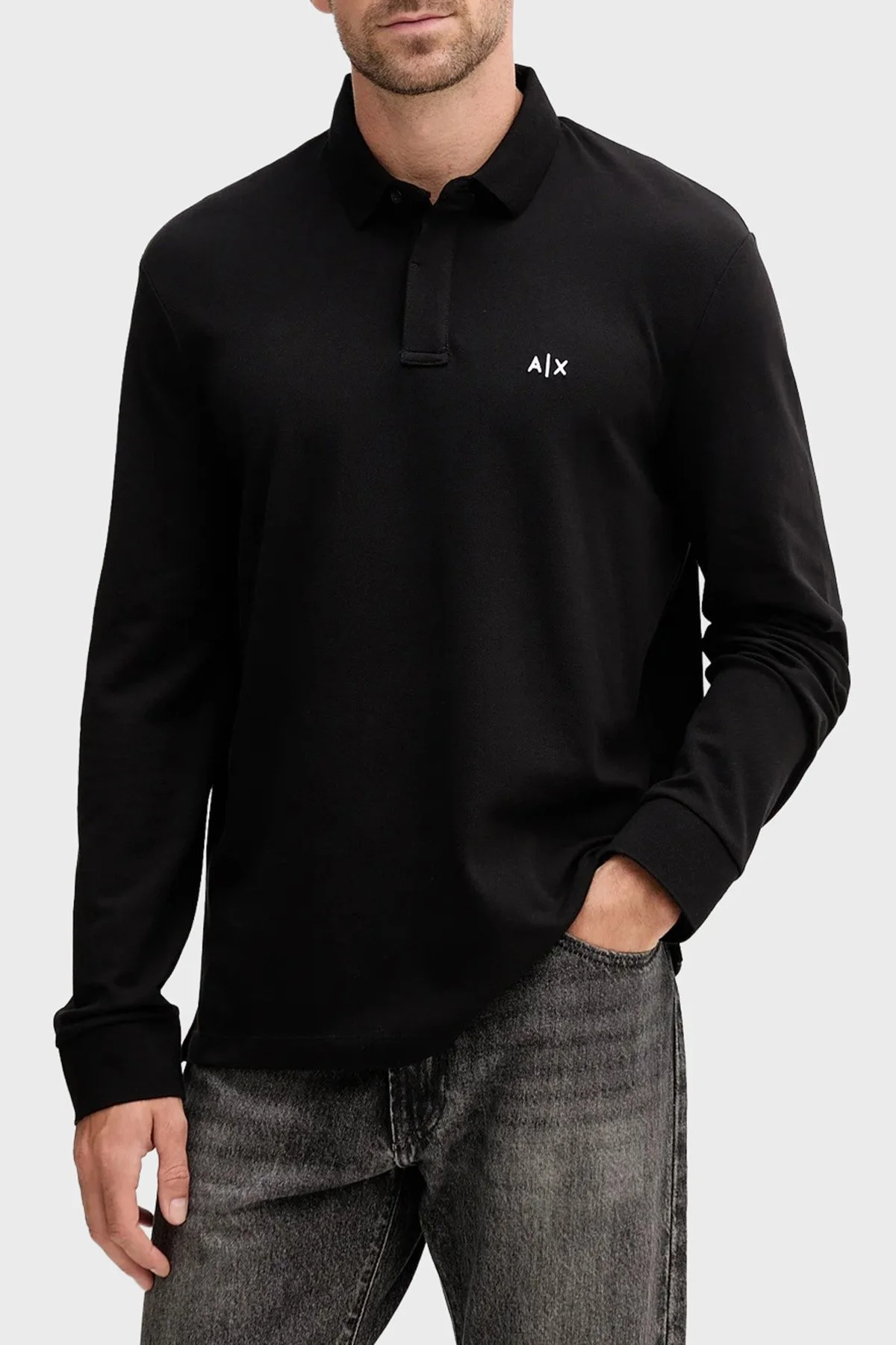 Armani Exchange Pamuklu Regular Fit Uzun Kollu Erkek Polo Yaka T Shirt XM001288 AF17321 UC001 SİYAH - 1