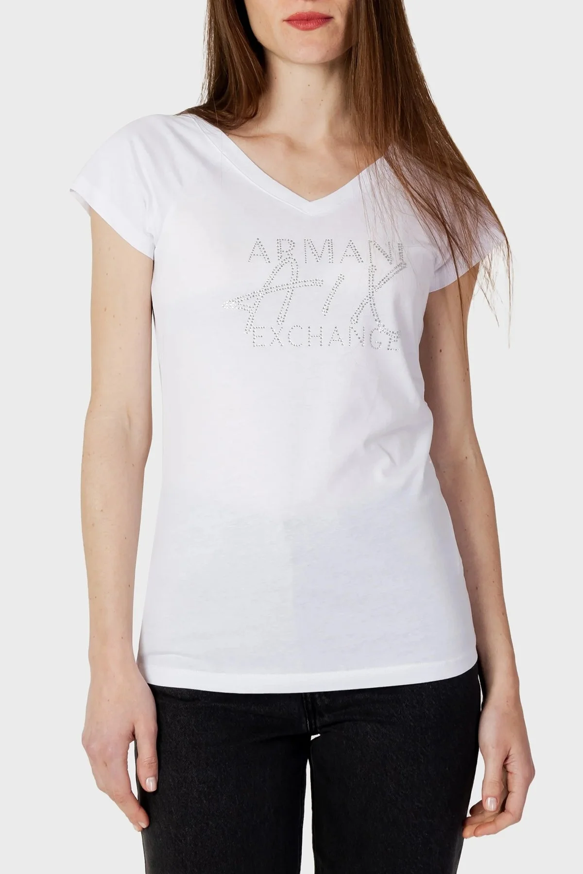 Armani Exchange Pamuklu Regular Fit V Yaka Bayan T Shirt 3RYTBX YJG3Z 1000 BEYAZ - 1