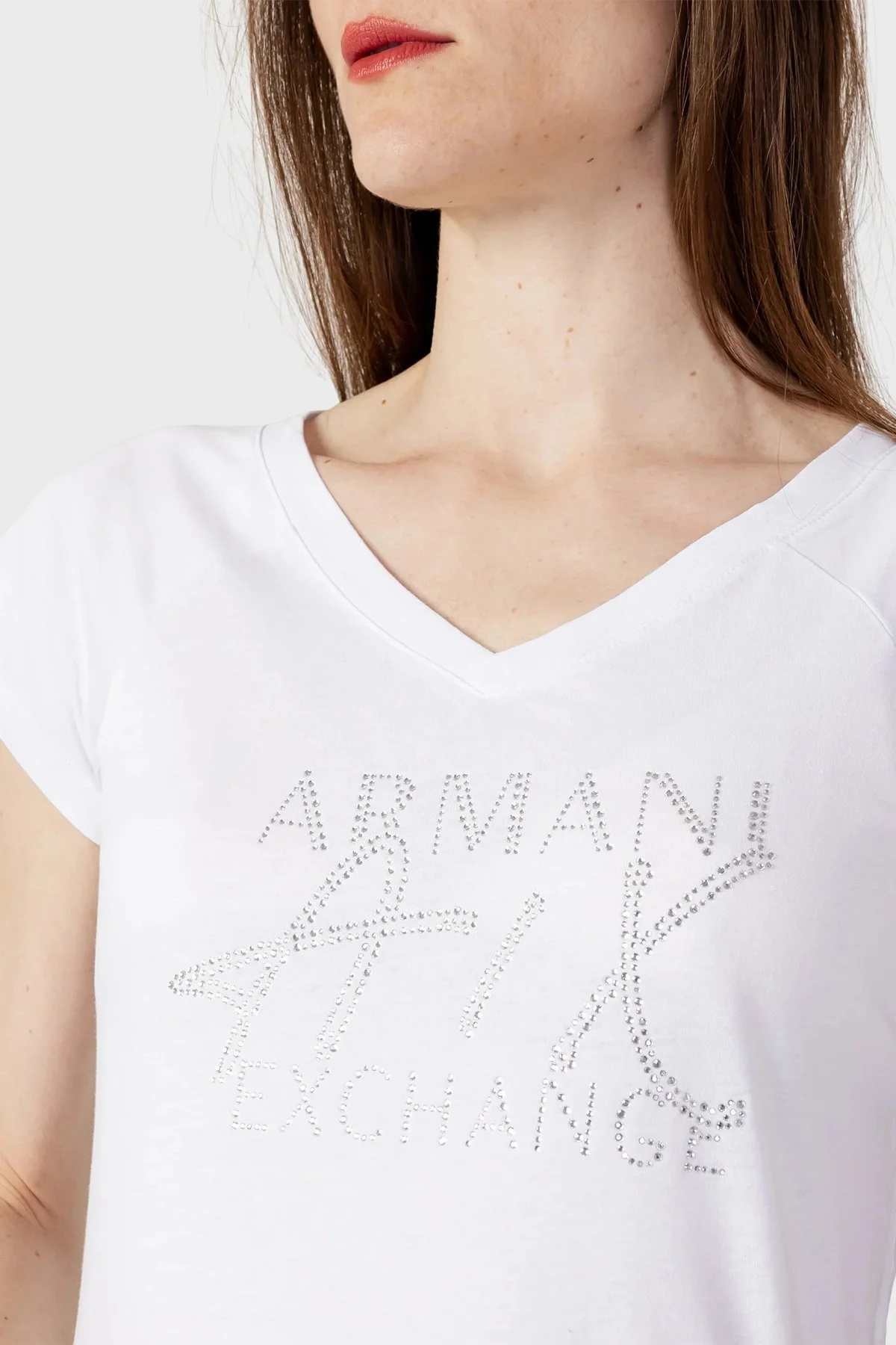 Armani Exchange Pamuklu Regular Fit V Yaka Bayan T Shirt 3RYTBX YJG3Z 1000 BEYAZ - 3