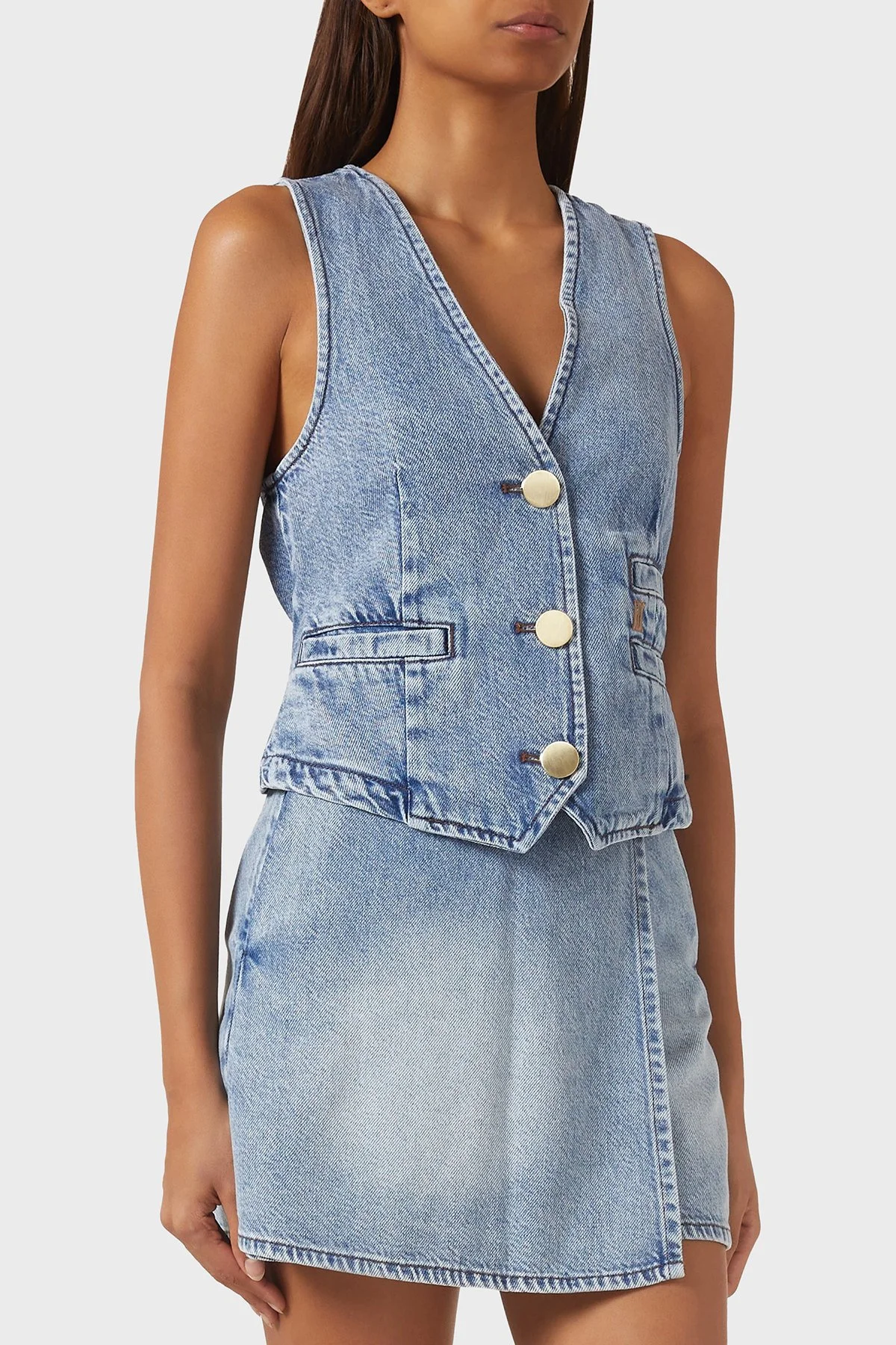 Armani Exchange Pamuklu Regular Fit V Yaka Kot Bayan Yelek XW002263 AF21338 MB001 MAVİ - 1