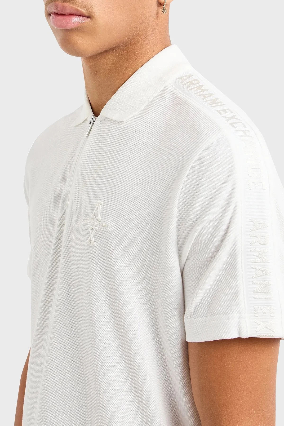 Armani Exchange Pamuklu Regular Fit Yarım Fermuarlı Erkek Polo Yaka T Shirt 6DZFLC ZJM5Z 1116 BEYAZ - 2