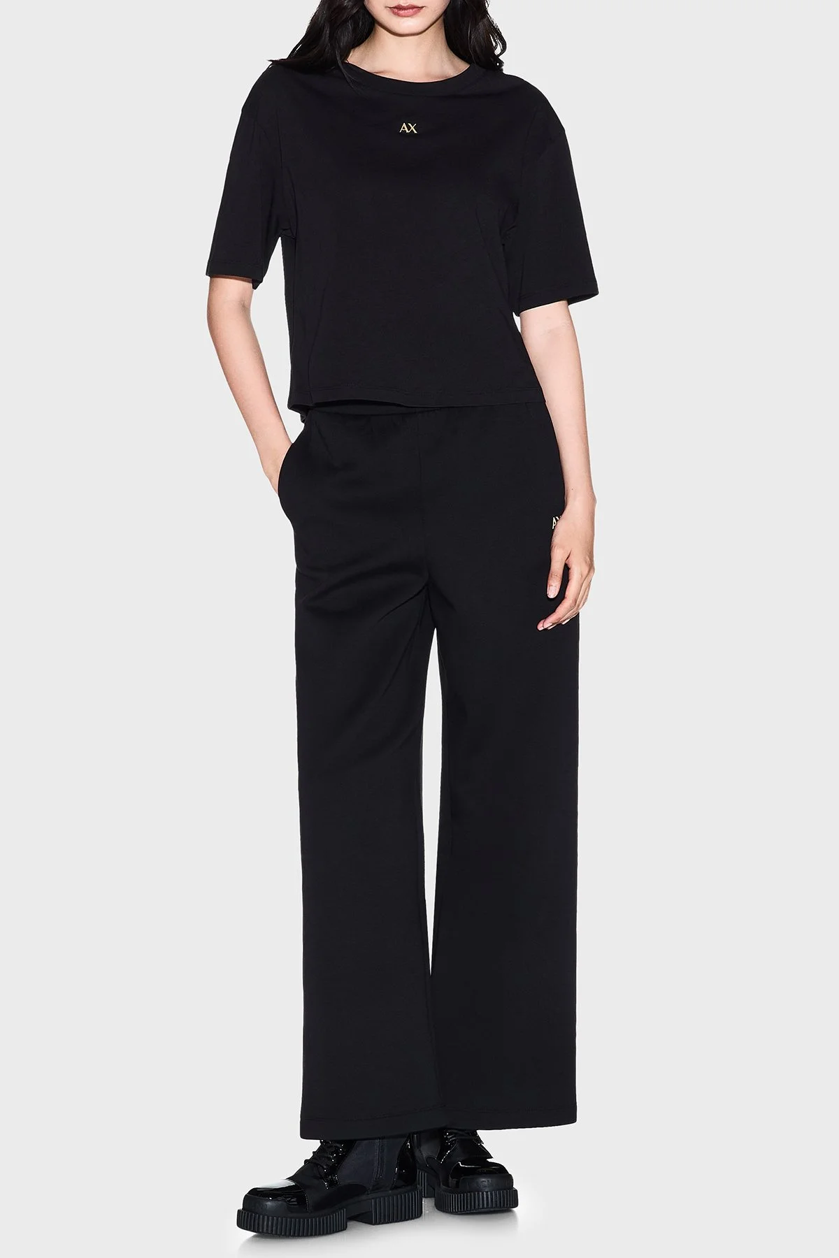 Armani Exchange Pamuklu Regular Fit Yüksek Bel Geniş Paça Bayan Pantolon XW001830 AF10818 UC001 SİYAH - 2