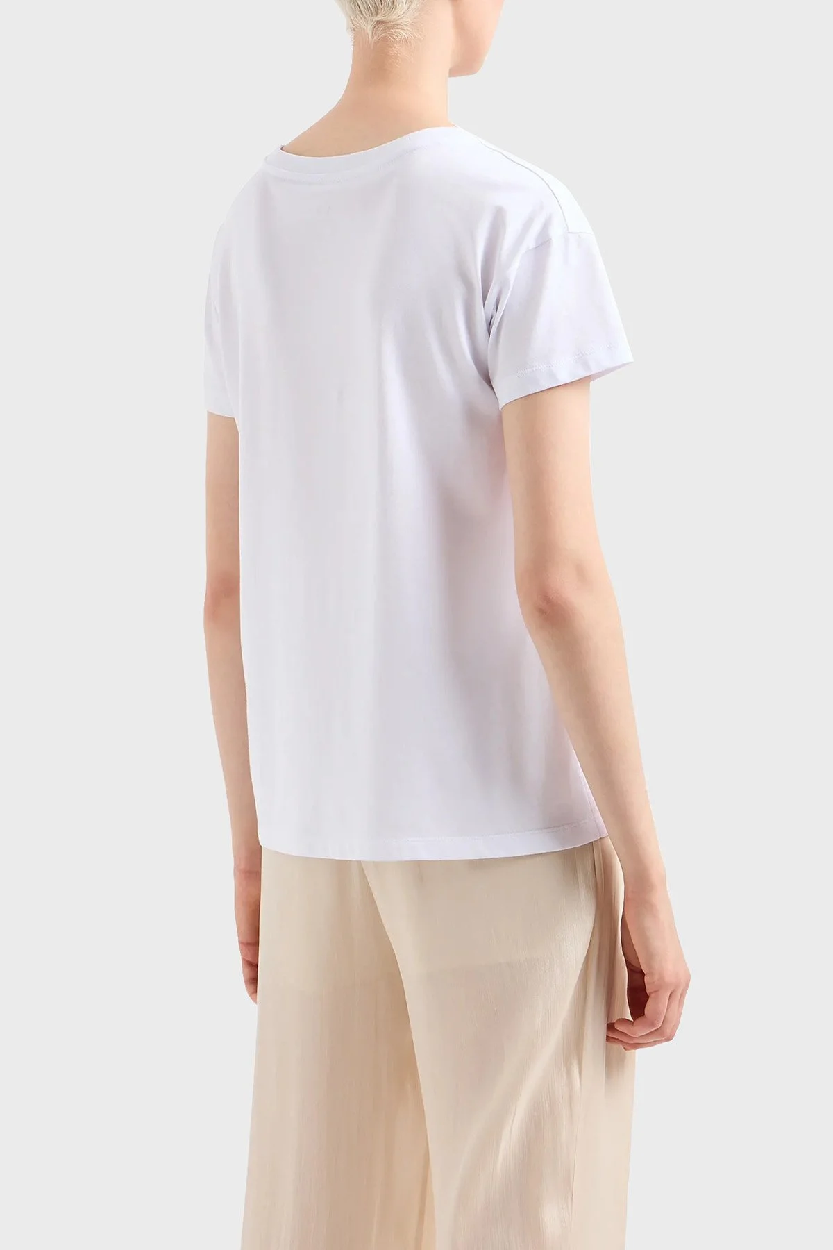 Armani Exchange Pamuklu Relaxed Fit Bisiklet Yaka Kadın T Shirt 3DYT16 YJ3RZ 1000 BEYAZ - 3