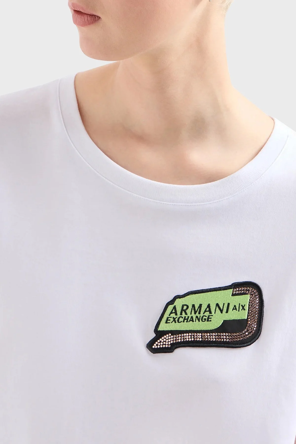 Armani Exchange Pamuklu Relaxed Fit Bisiklet Yaka Kadın T Shirt 3DYT16 YJ3RZ 1000 BEYAZ - 4