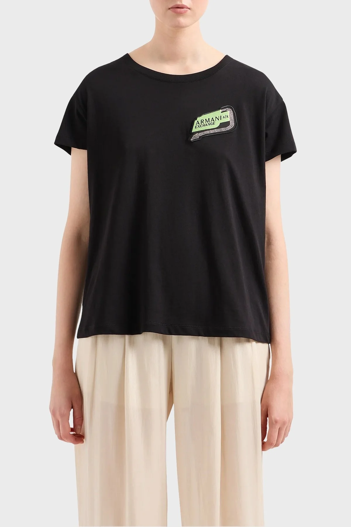 Armani Exchange Pamuklu Relaxed Fit Bisiklet Yaka Bayan T Shirt 3DYT16 YJ3RZ 1200 SİYAH - 6