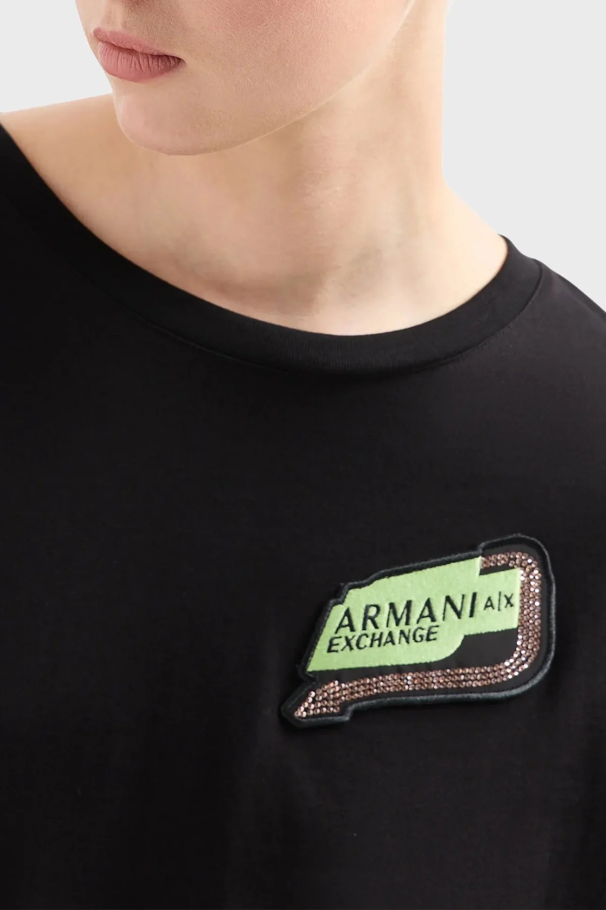 Armani Exchange Pamuklu Relaxed Fit Bisiklet Yaka Bayan T Shirt 3DYT16 YJ3RZ 1200 SİYAH - 9