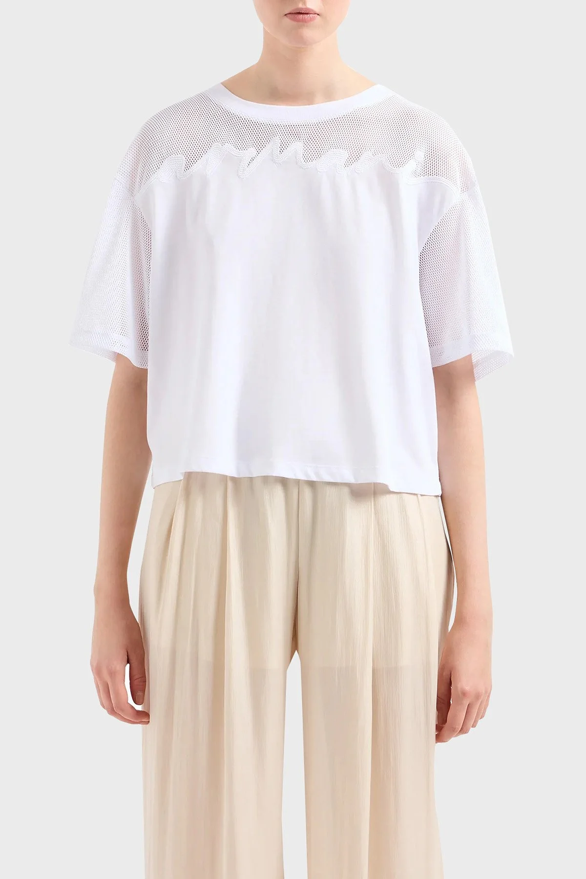 Armani Exchange Pamuklu Relaxed Fit Bisiklet Yaka Kadın T Shirt 3DYT34 YJ3RZ 1000 BEYAZ - 1