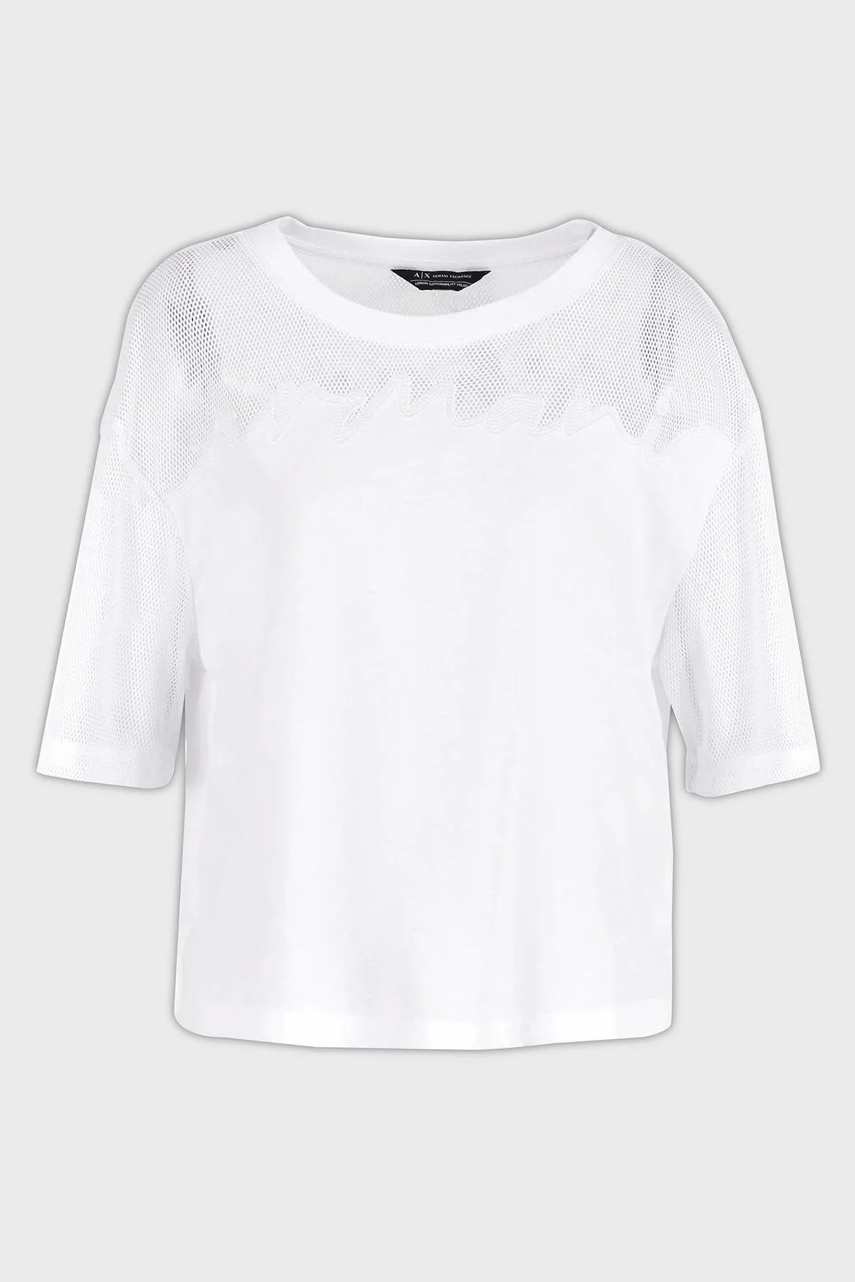 Armani Exchange Pamuklu Relaxed Fit Bisiklet Yaka Kadın T Shirt 3DYT34 YJ3RZ 1000 BEYAZ - 5
