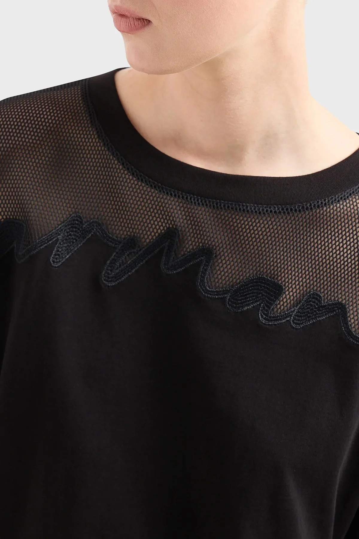 Armani Exchange Pamuklu Relaxed Fit Bisiklet Yaka Bayan T Shirt 3DYT34 YJ3RZ 1200 SİYAH - 4