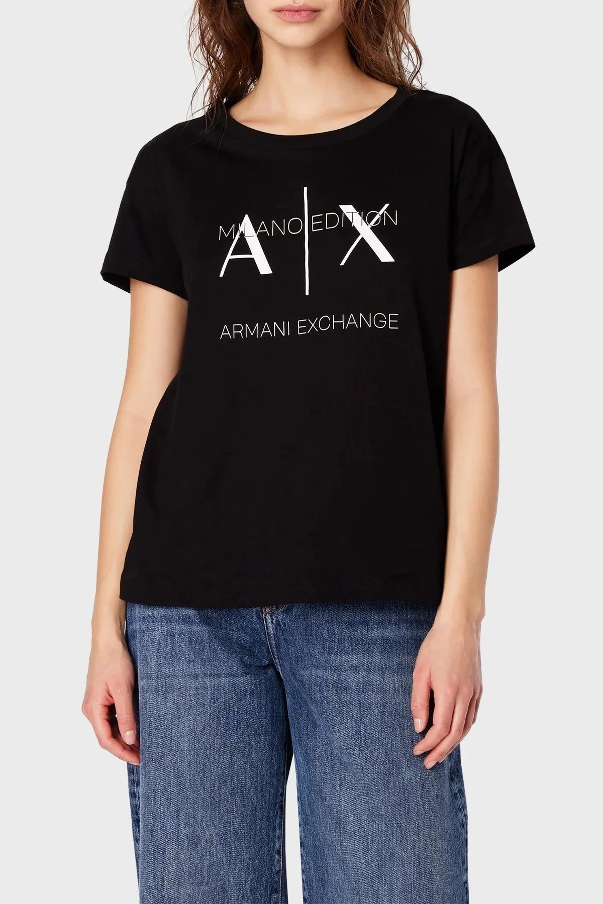 Armani Exchange Pamuklu Relaxed Fit Bisiklet Yaka Bayan T Shirt 3DYT36 YJ3RZ 1200 SİYAH - 1
