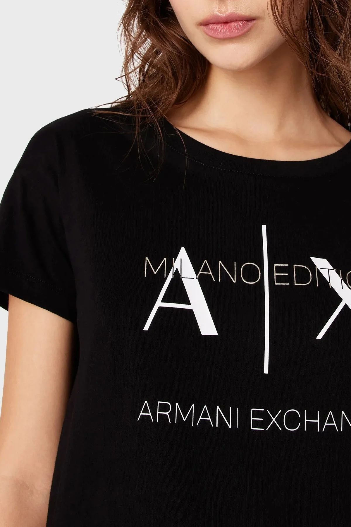 Armani Exchange Pamuklu Relaxed Fit Bisiklet Yaka Bayan T Shirt 3DYT36 YJ3RZ 1200 SİYAH - 3