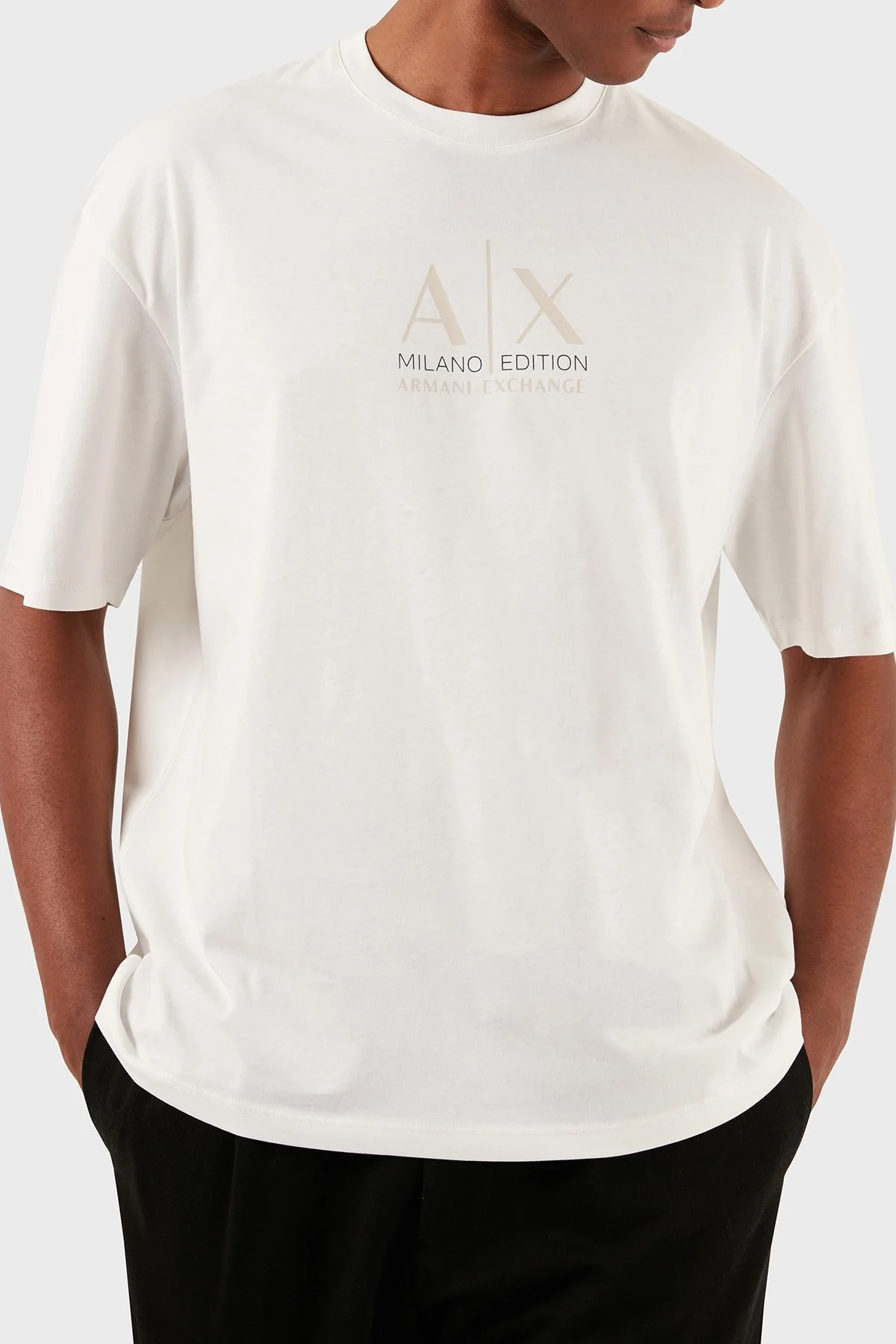 Armani Exchange Pamuklu Relaxed Fit Bisiklet Yaka Erkek T Shirt 3DZTAB ZJ3VZ 1116 BEYAZ - 4