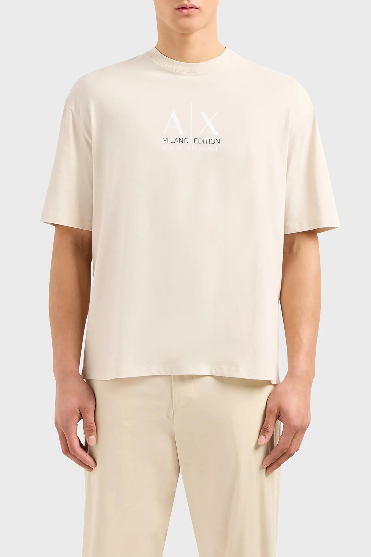 Armani Exchange Pamuklu Relaxed Fit Bisiklet Yaka Erkek T Shirt 3DZTAB ZJ3VZ 1792 BEJ - 1