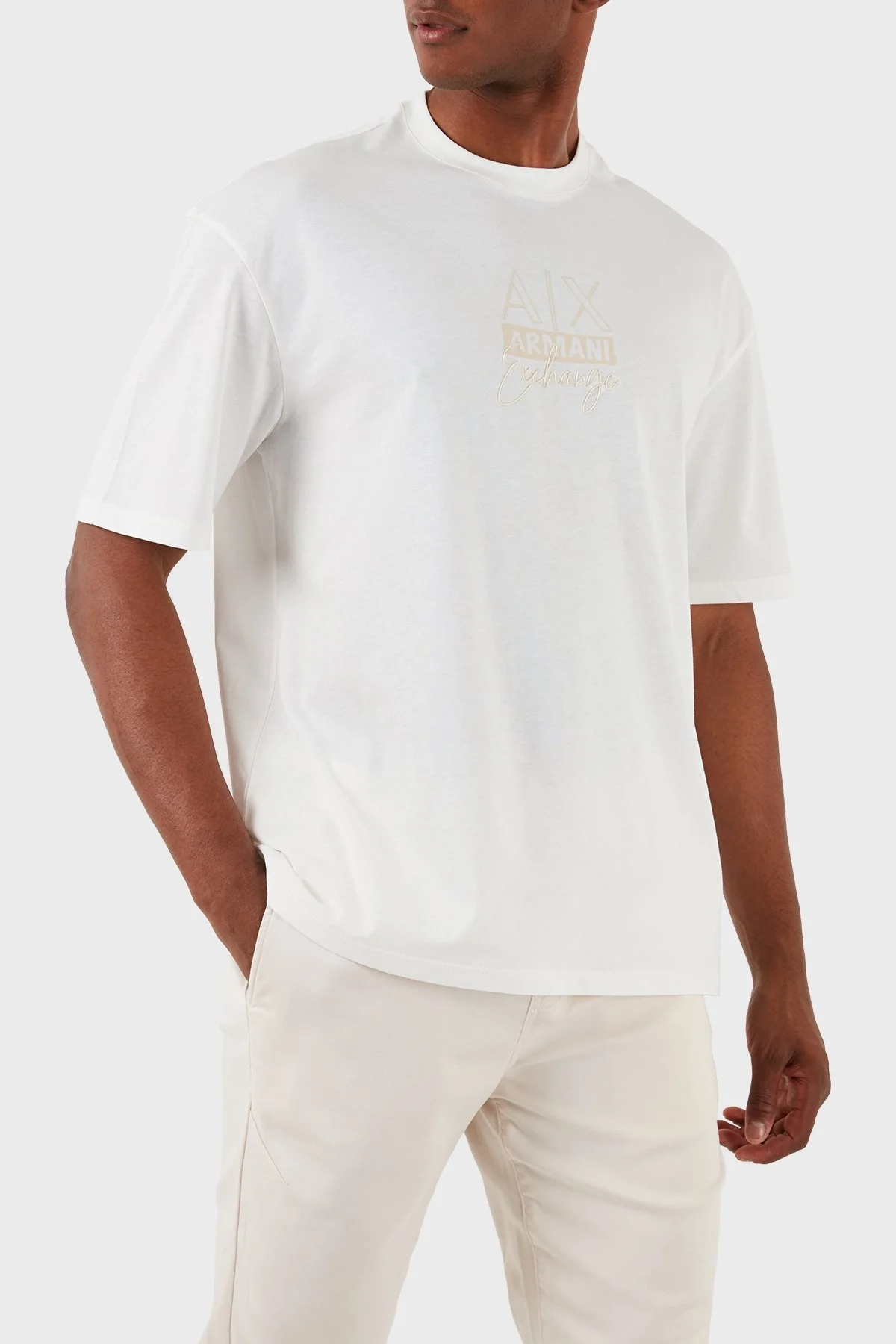 Armani Exchange Pamuklu Relaxed Fit Bisiklet Yaka Erkek T Shirt 3DZTHN ZJ8EZ 1116 BEYAZ - 3