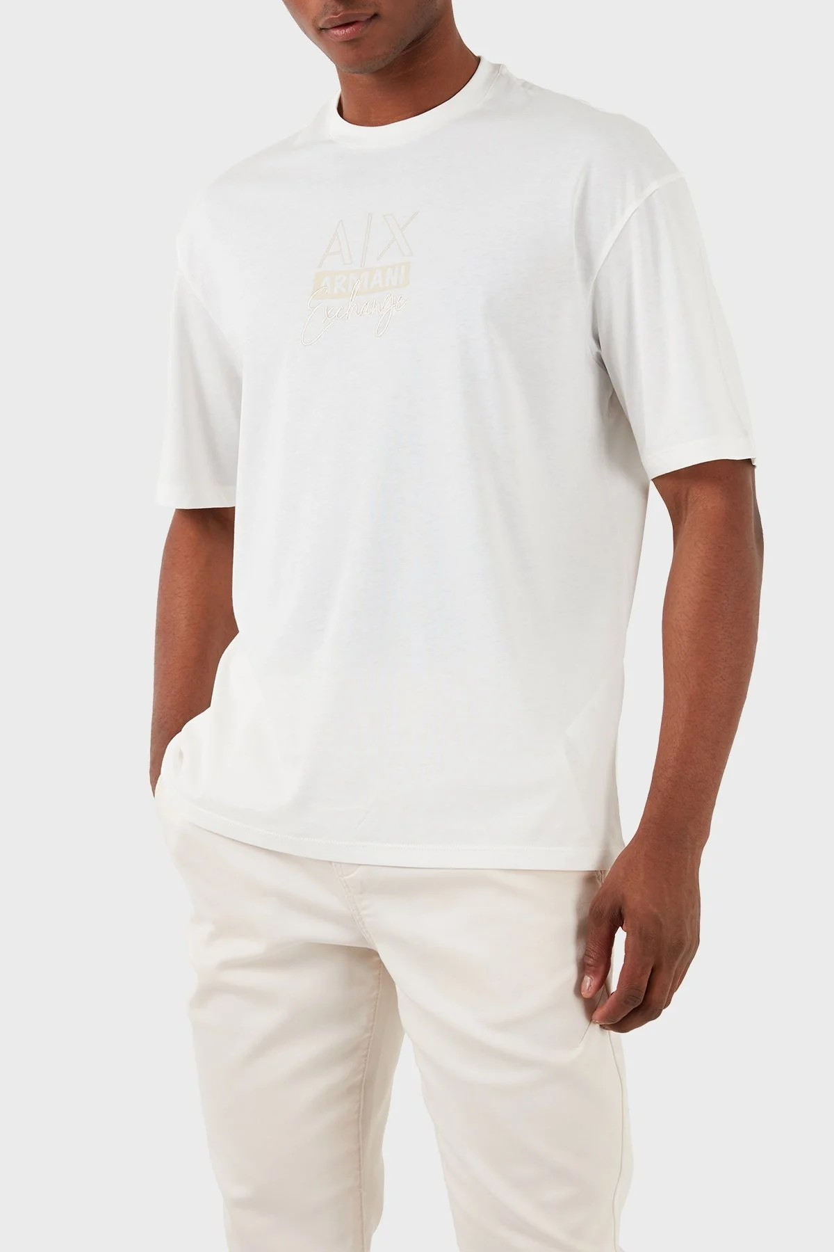 Armani Exchange Pamuklu Relaxed Fit Bisiklet Yaka Erkek T Shirt 3DZTHN ZJ8EZ 1116 BEYAZ - 4